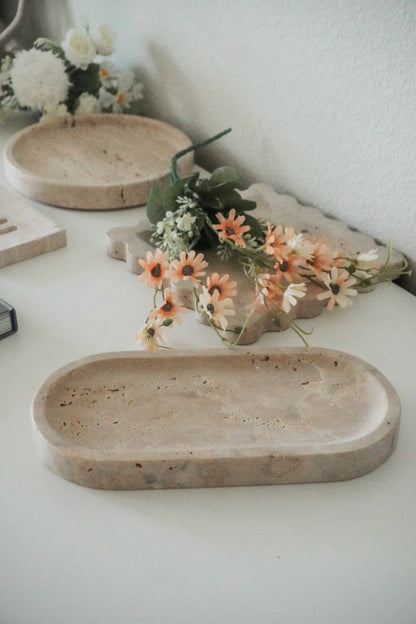 Oval Travertine Marble Tray, Natural Stone Catchall