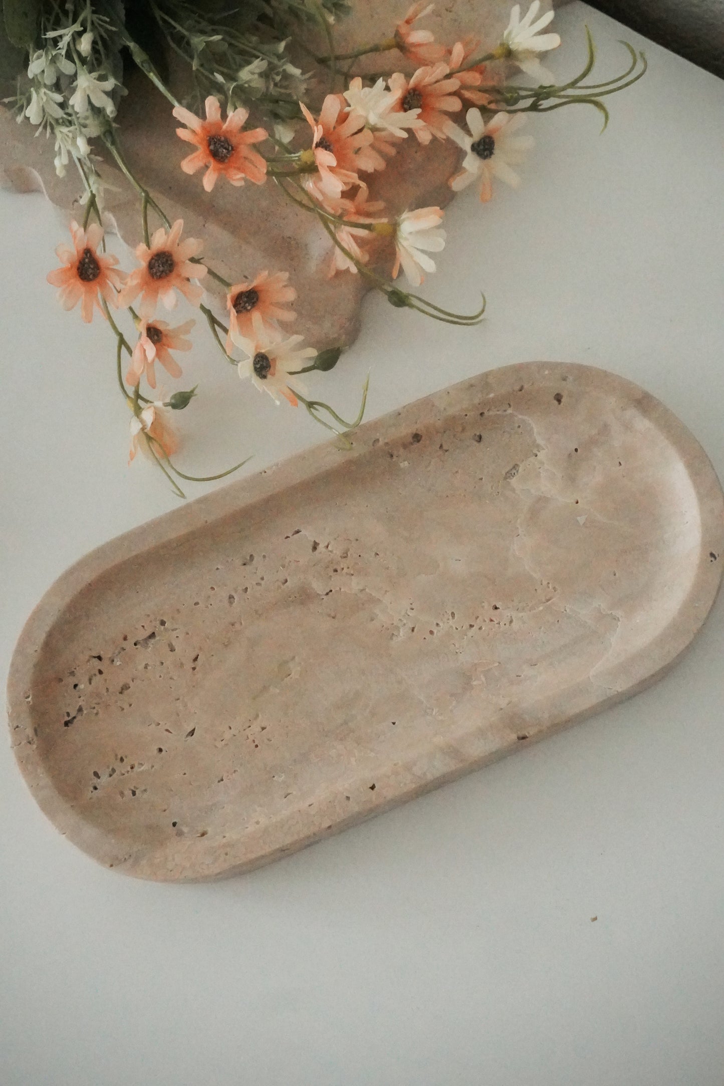 Oval Travertine Marble Tray, Natural Stone Catchall