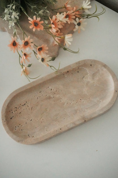Oval Travertine Marble Tray, Natural Stone Catchall