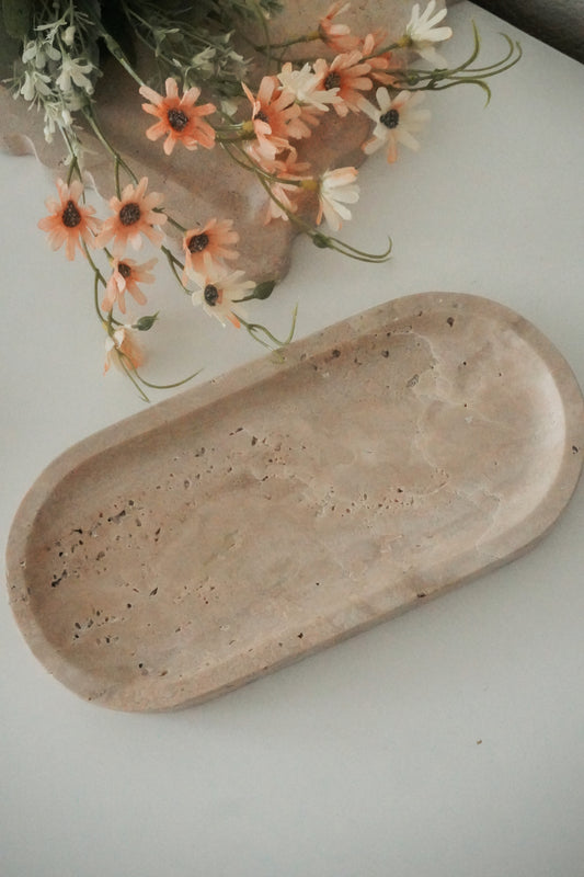 Oval Travertine Marble Tray, Natural Stone Catchall