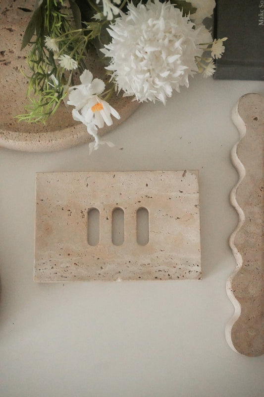 Travertine Marble Soap Dish with Drain