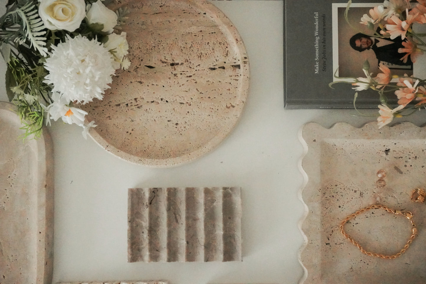 Round Travertine Marble Tray, Natural Stone Catchall Dish