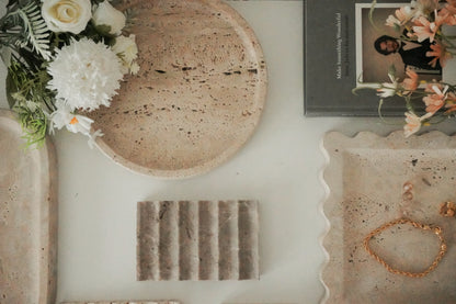 Round Travertine Marble Tray, Natural Stone Catchall Dish