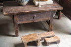 Vintage Dark Elm Wood Coffee Table with Drawer