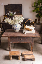 Vintage Dark Elm Wood Coffee Table with Drawer