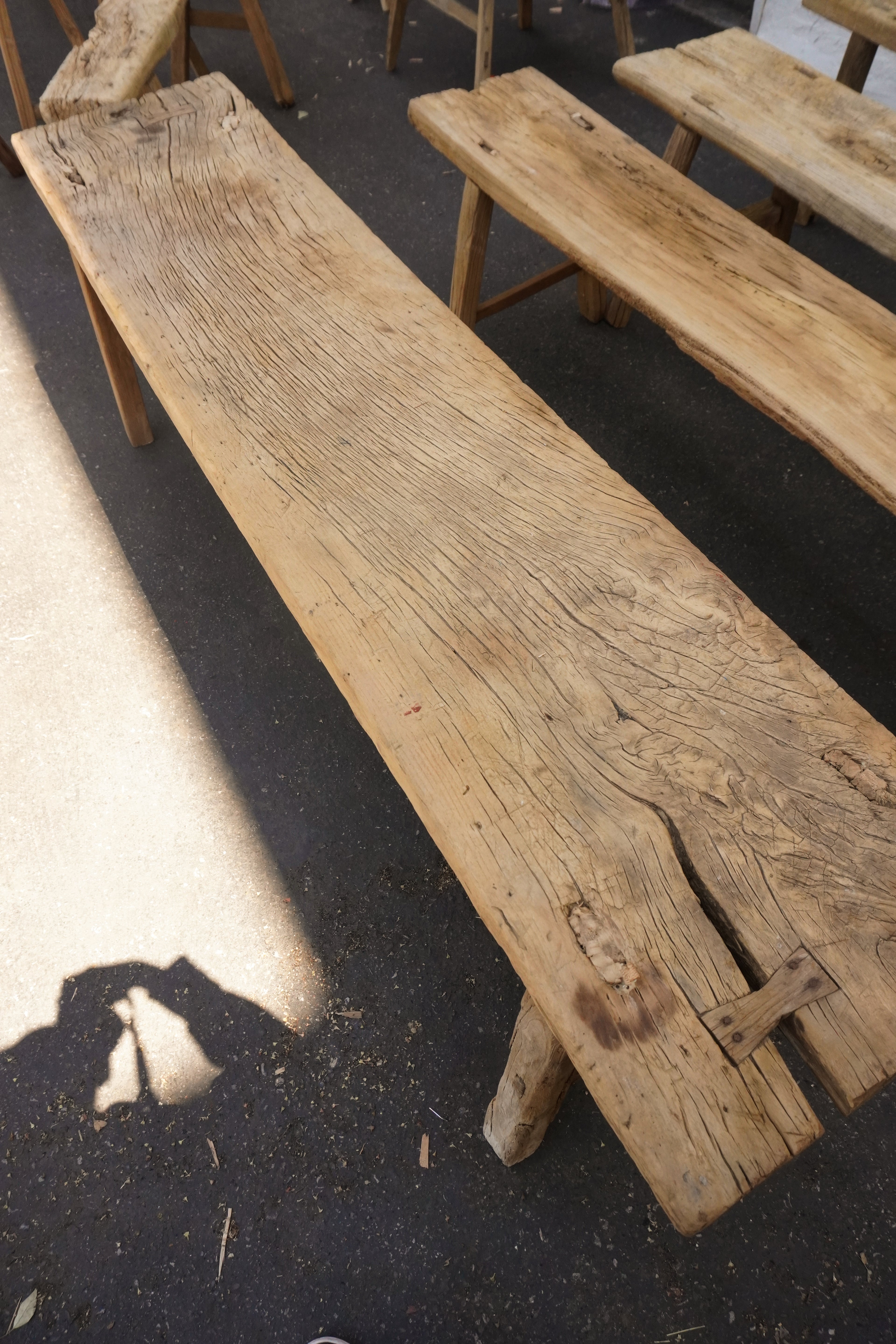 Vintage Wide Extra Long Bench Elm Wood