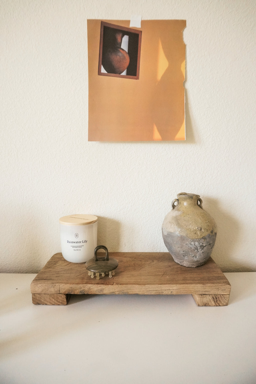 Vintage Reclaimed Elm Wood Riser – Rustic Display Stand – Queena Clay