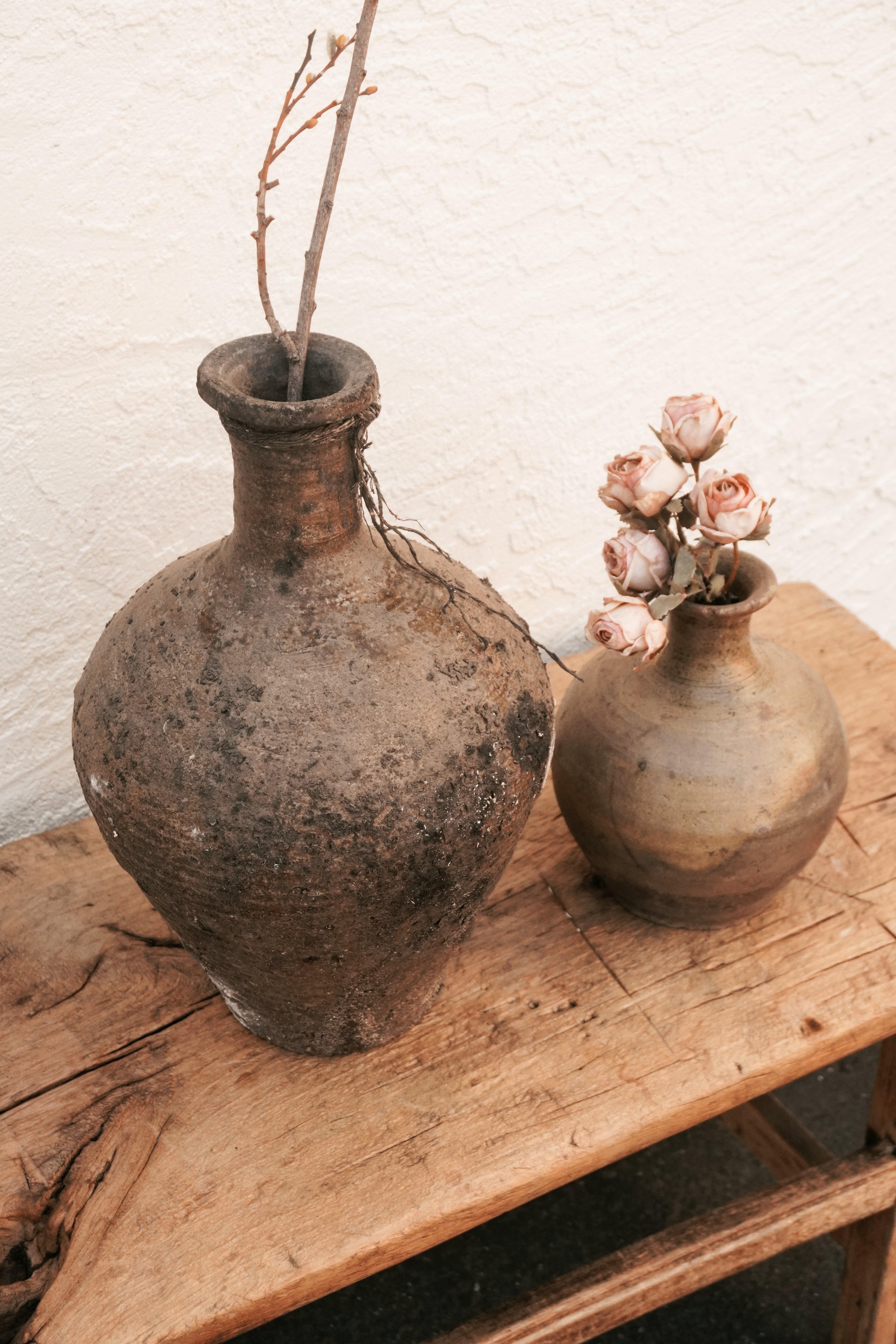 Vintage Rustic Clay Pot with Narrow Neck