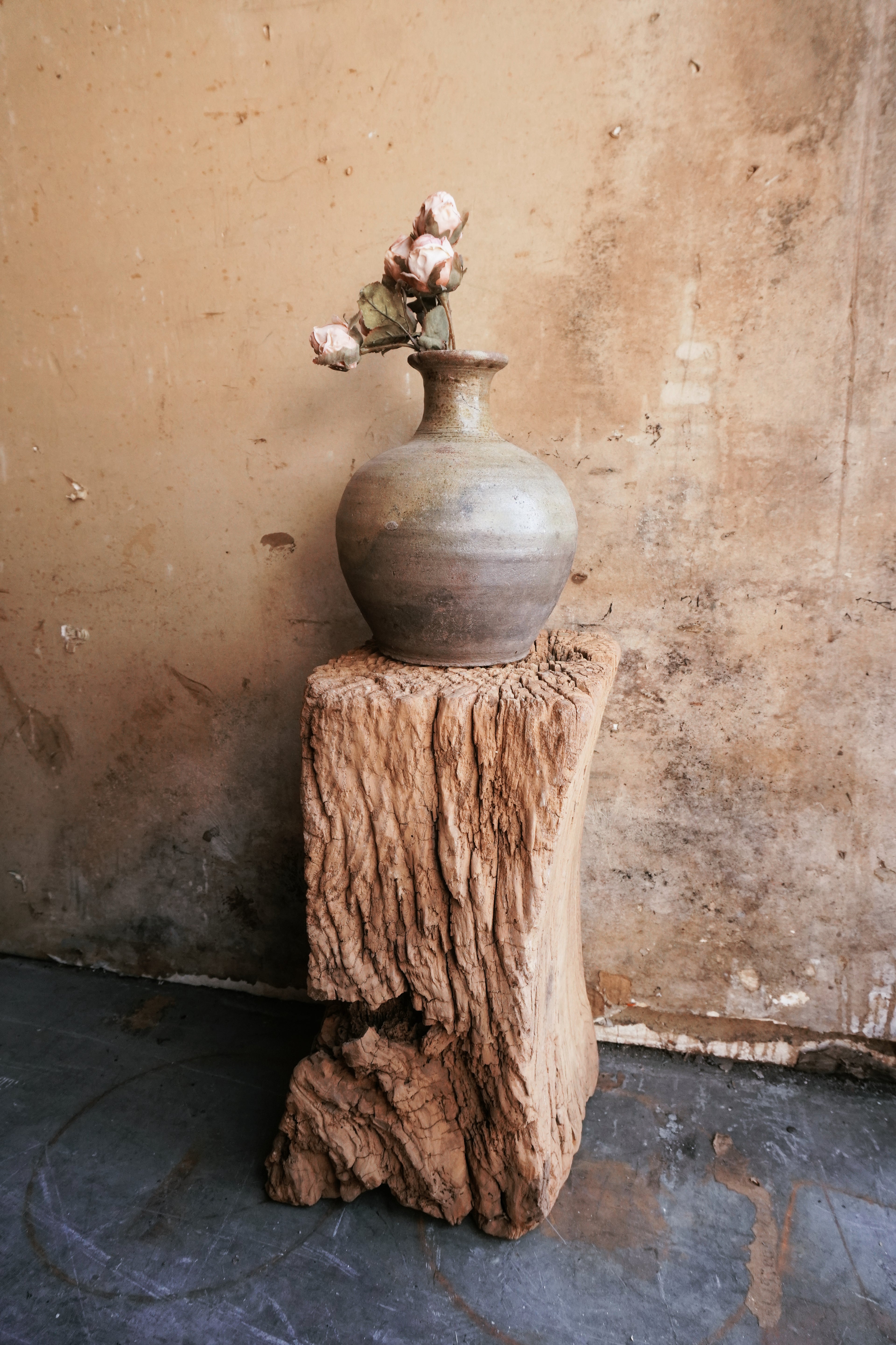 Vintage Rustic Clay Pot with Narrow Neck