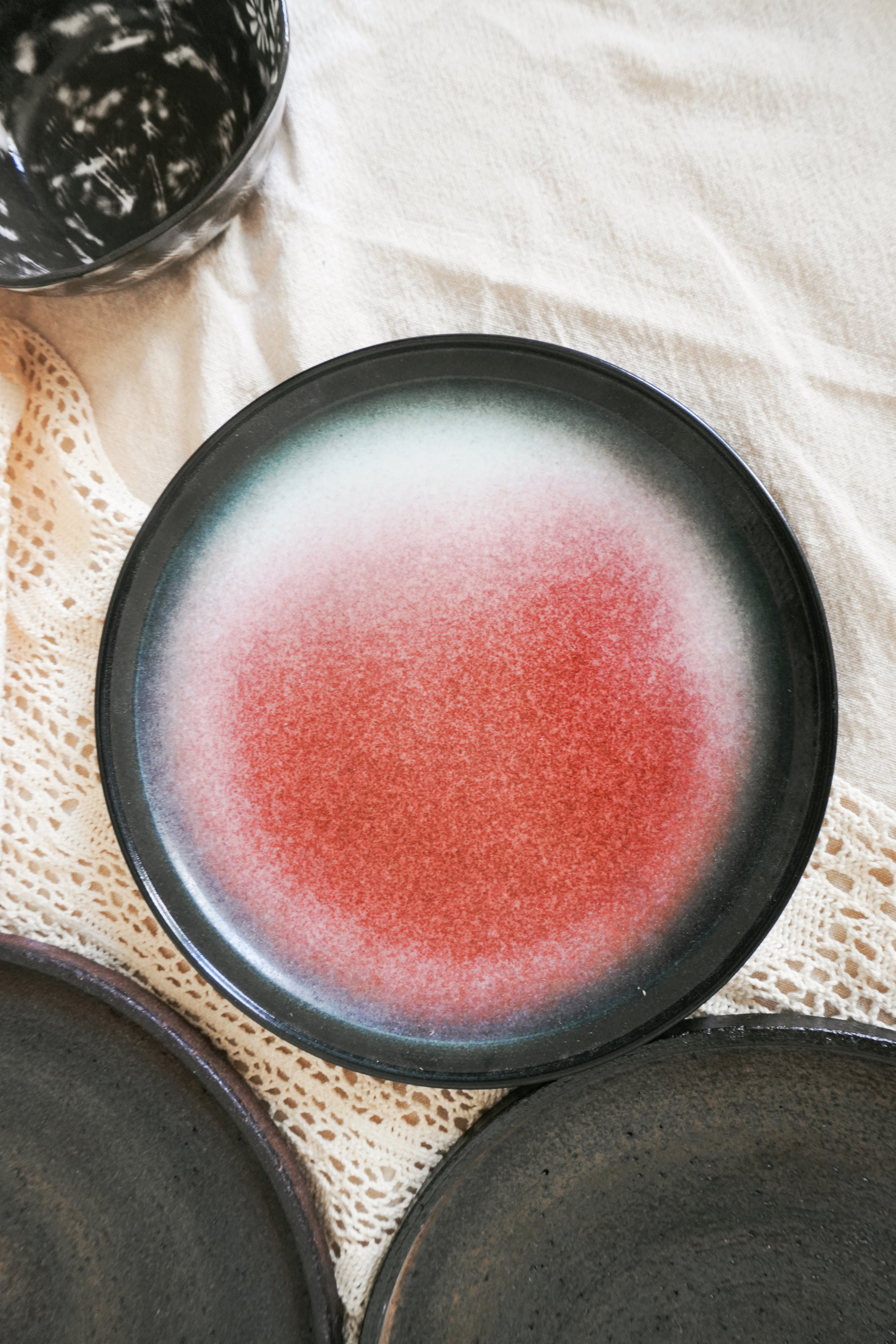 Handmade Red Gradient Ceramic Plate