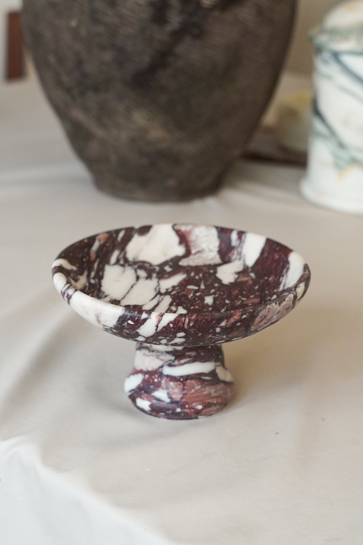 Italian Calacatta Viola Marble Pedestal Bowl