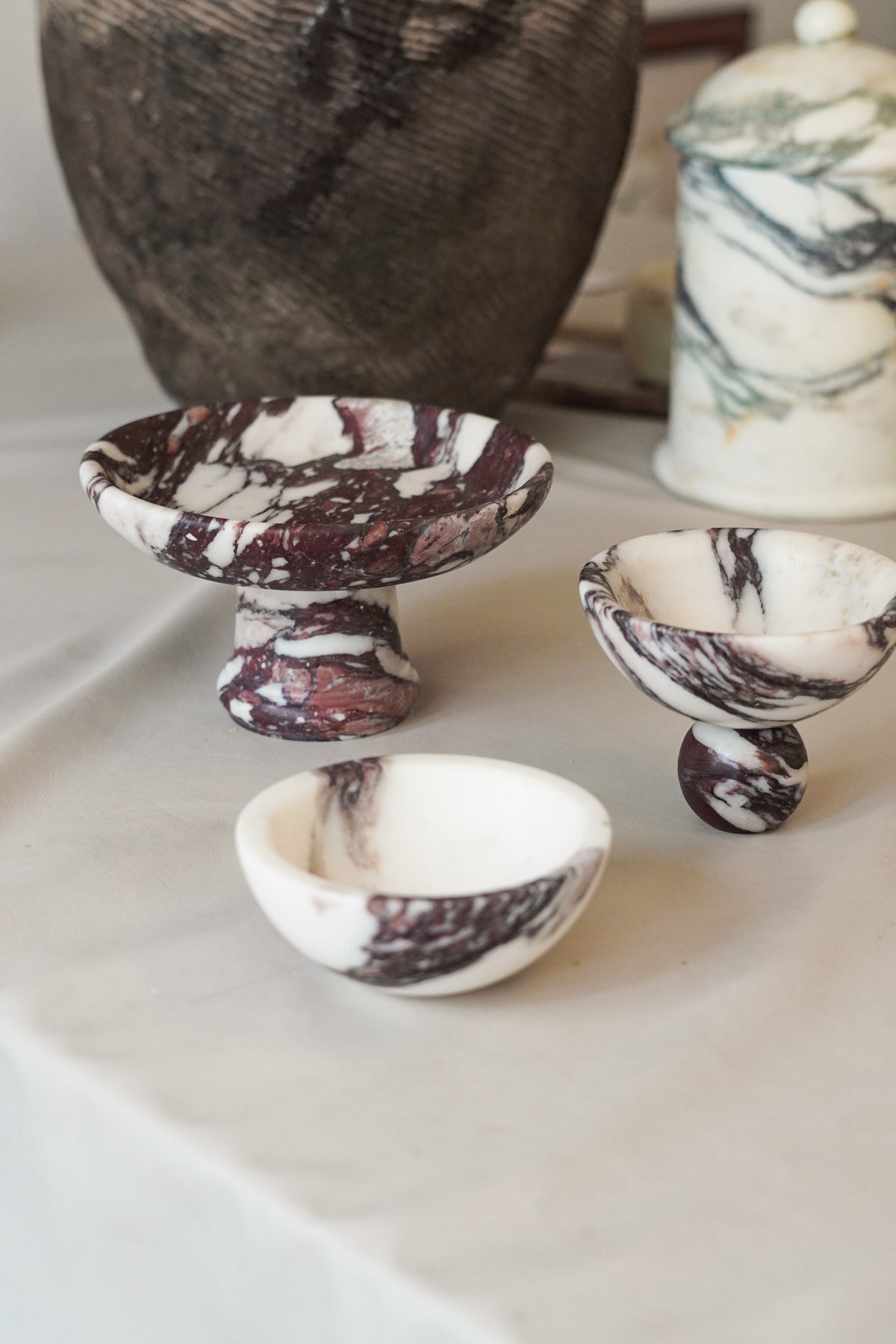 Italian Calacatta Viola Marble Pedestal Bowl