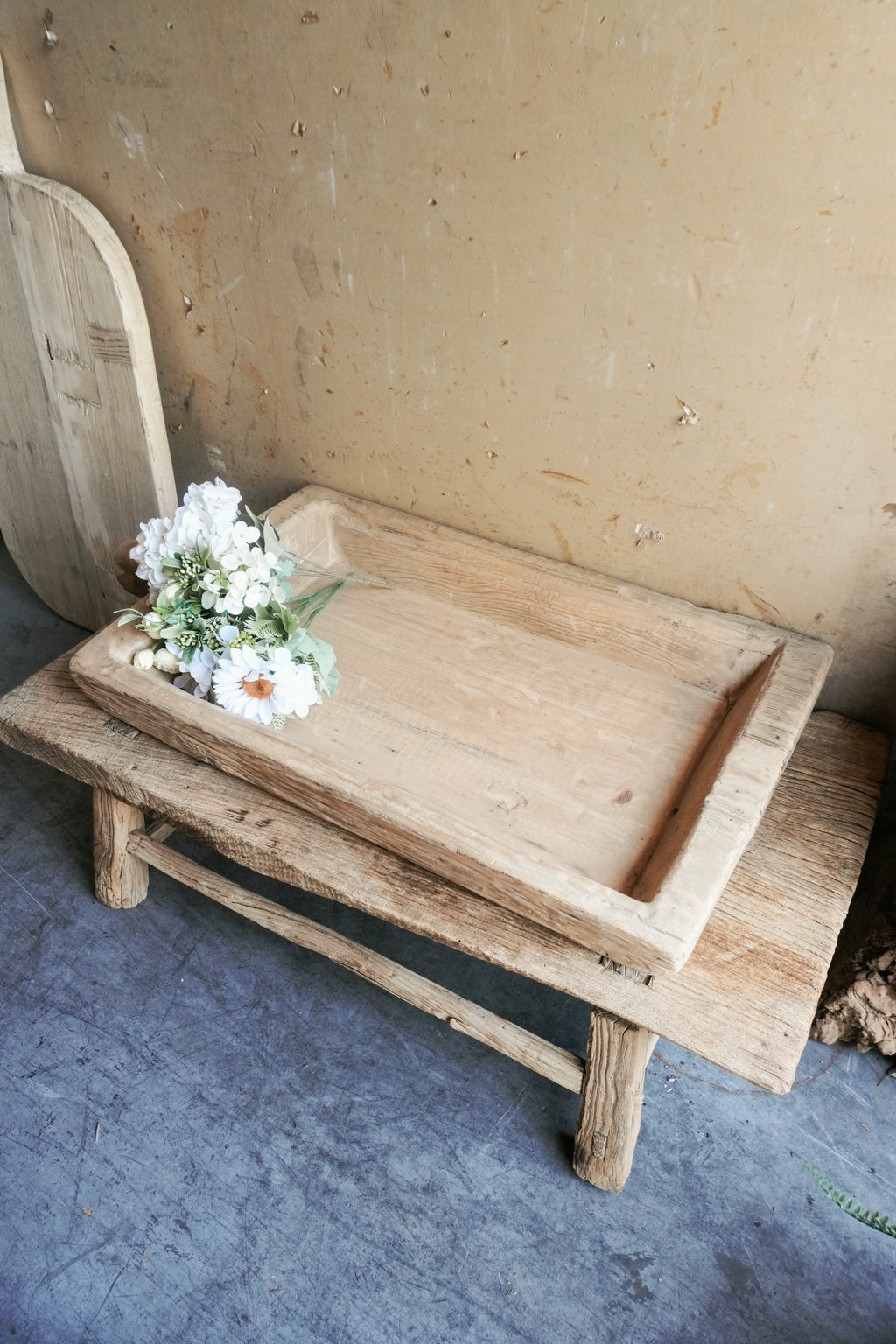 Vintage Wood Basin Large with Handle