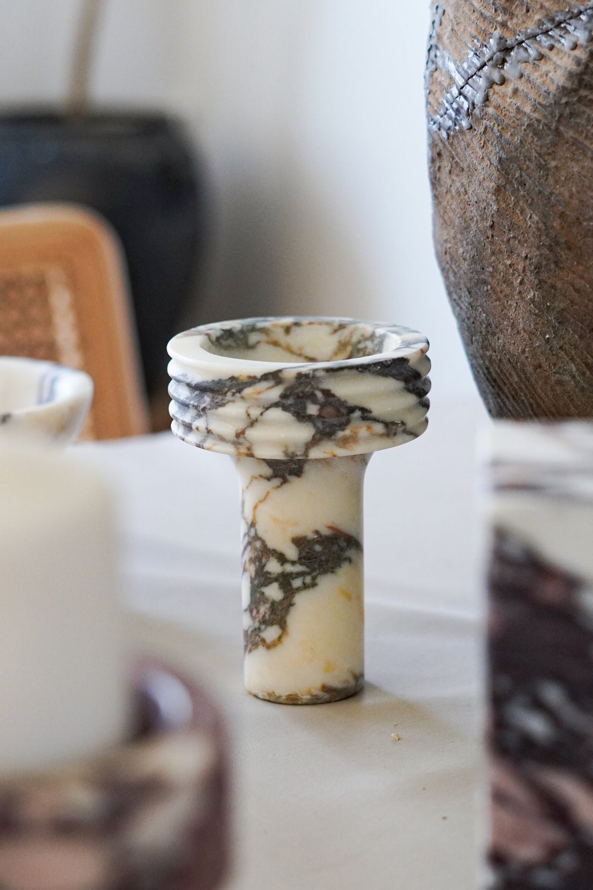 Italian Calacatta Viola Marble Torch Candle Holder
