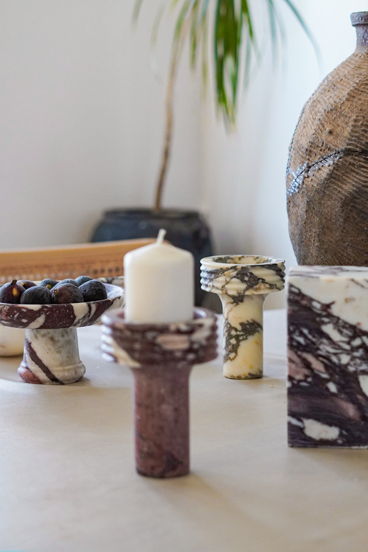 Italian Calacatta Viola Marble Torch Candle Holder
