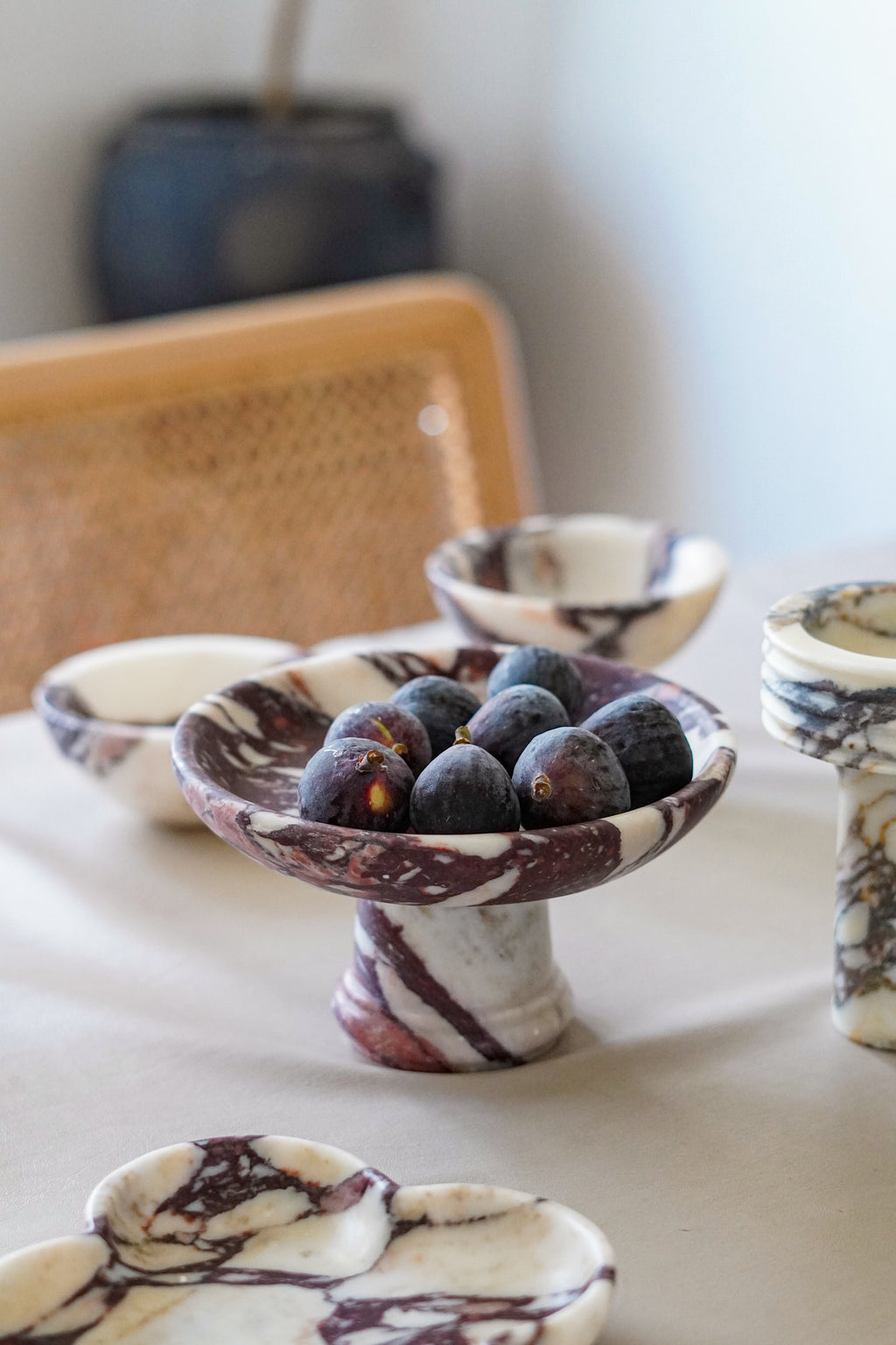 Italian Calacatta Viola Marble Pedestal Bowl