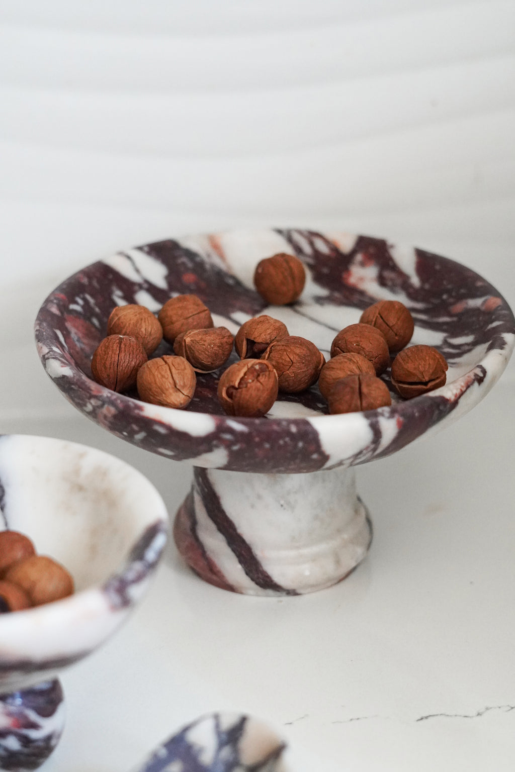 Italian Calacatta Viola Marble Pedestal Bowl