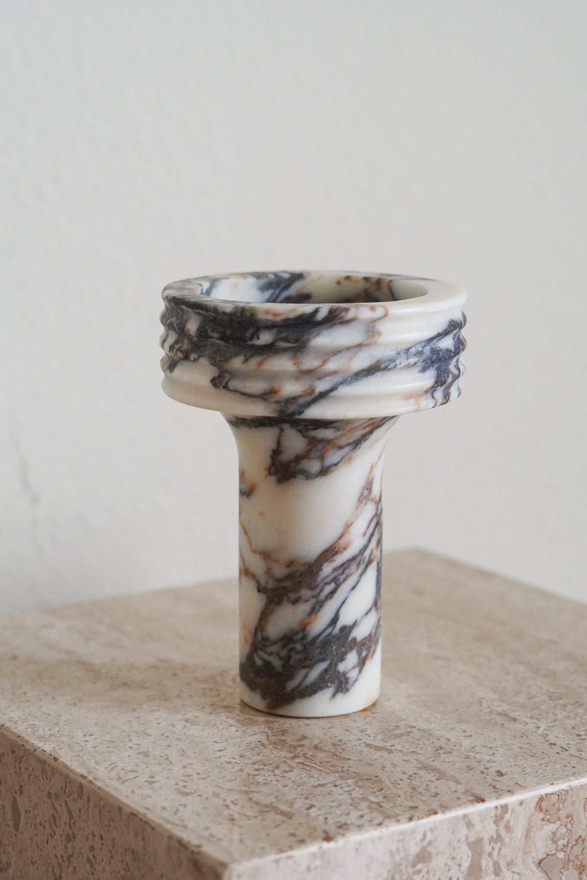 Italian Calacatta Viola Marble Torch Candle Holder