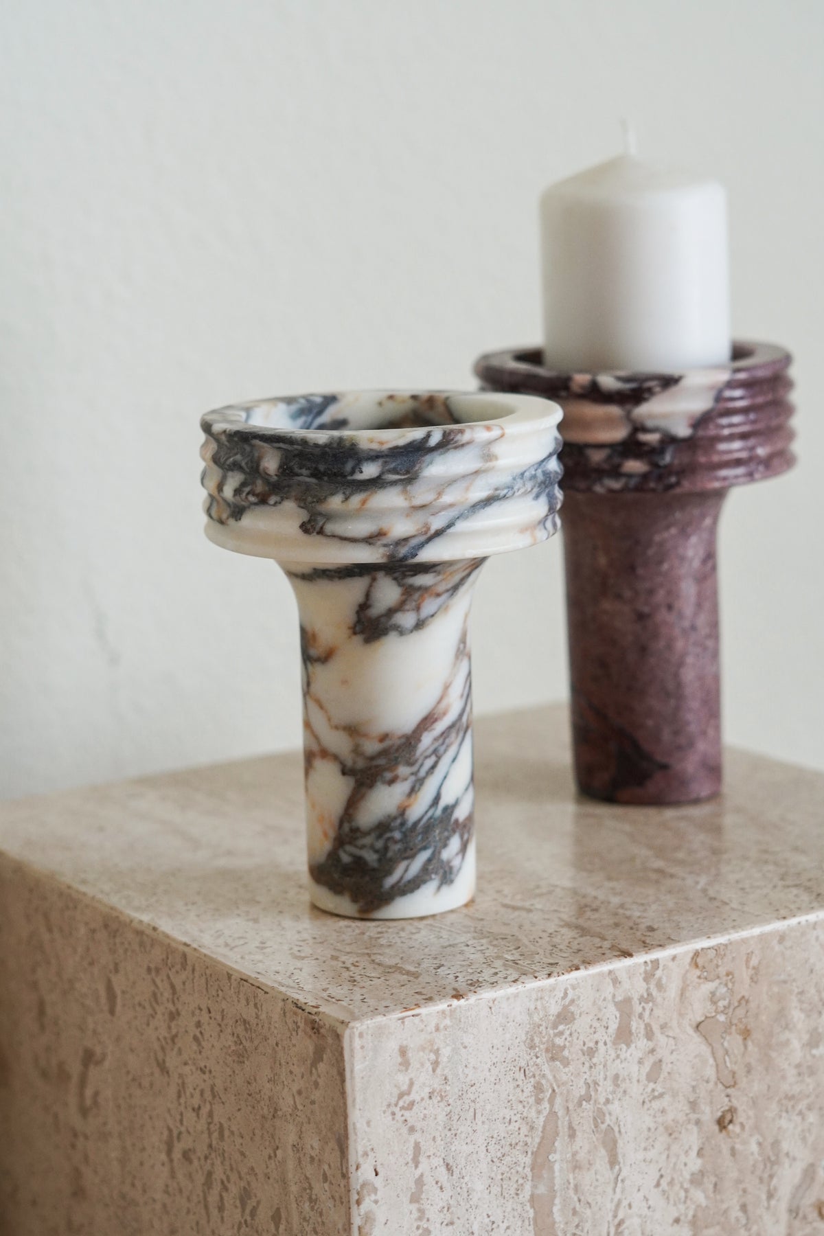 Italian Calacatta Viola Marble Torch Candle Holder