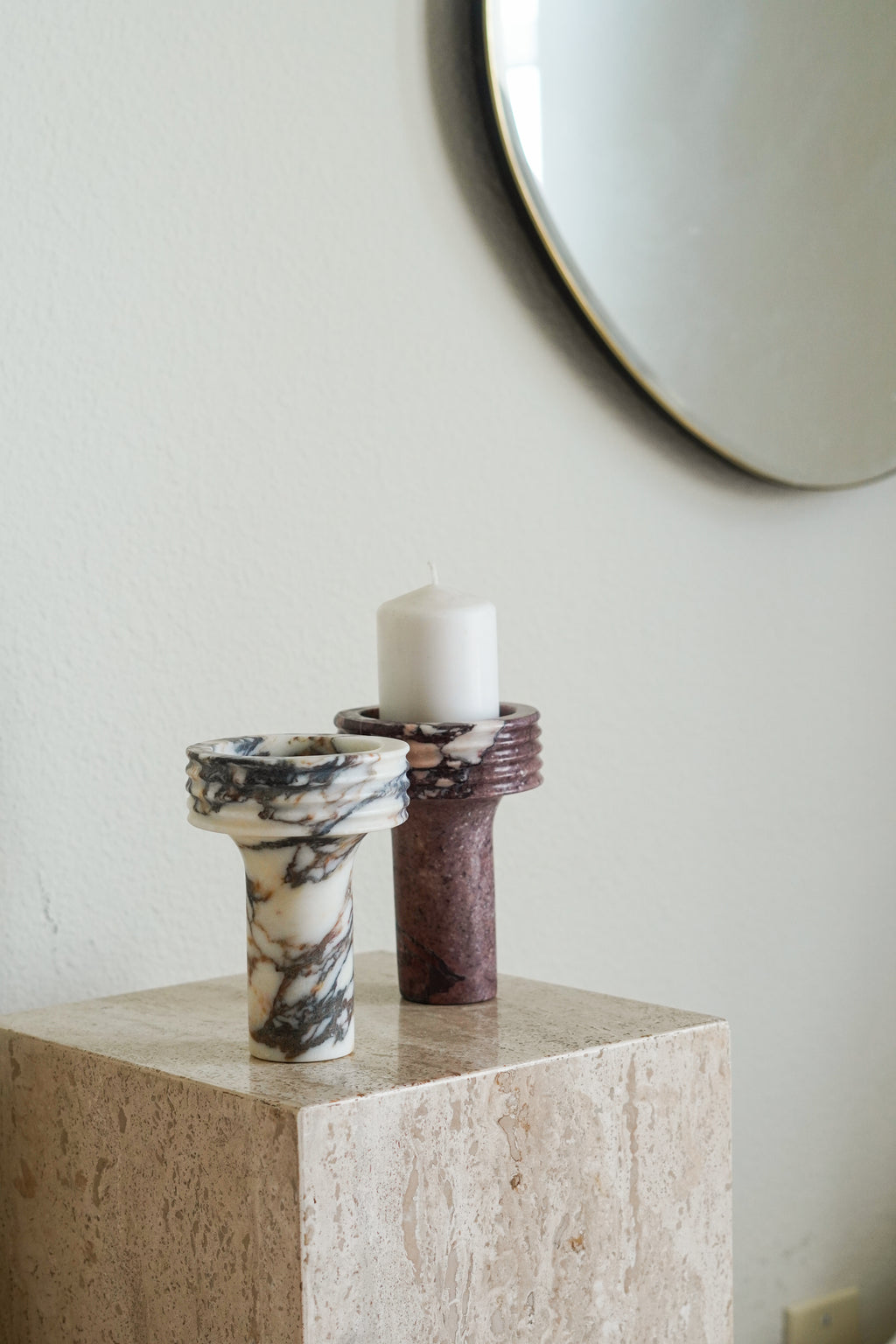 Italian Calacatta Viola Marble Torch Candle Holder