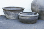 Vintage Rustic Clay Planter - Wide Mouth, Grey, Asian Style
