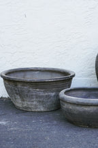Vintage Rustic Clay Planter - Wide Mouth, Grey, Asian Style