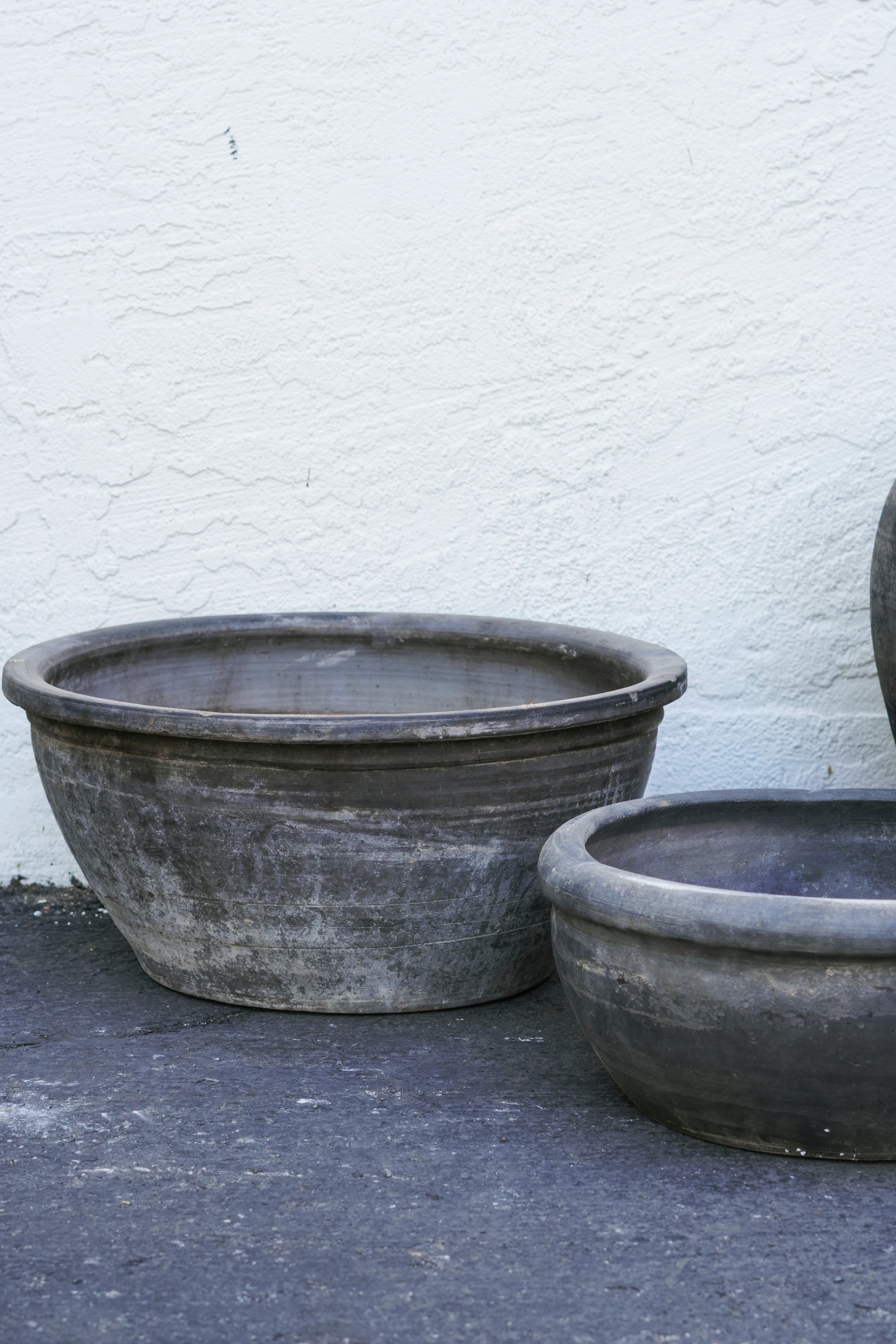 Vintage Rustic Clay Planter - Wide Mouth, Grey, Asian Style