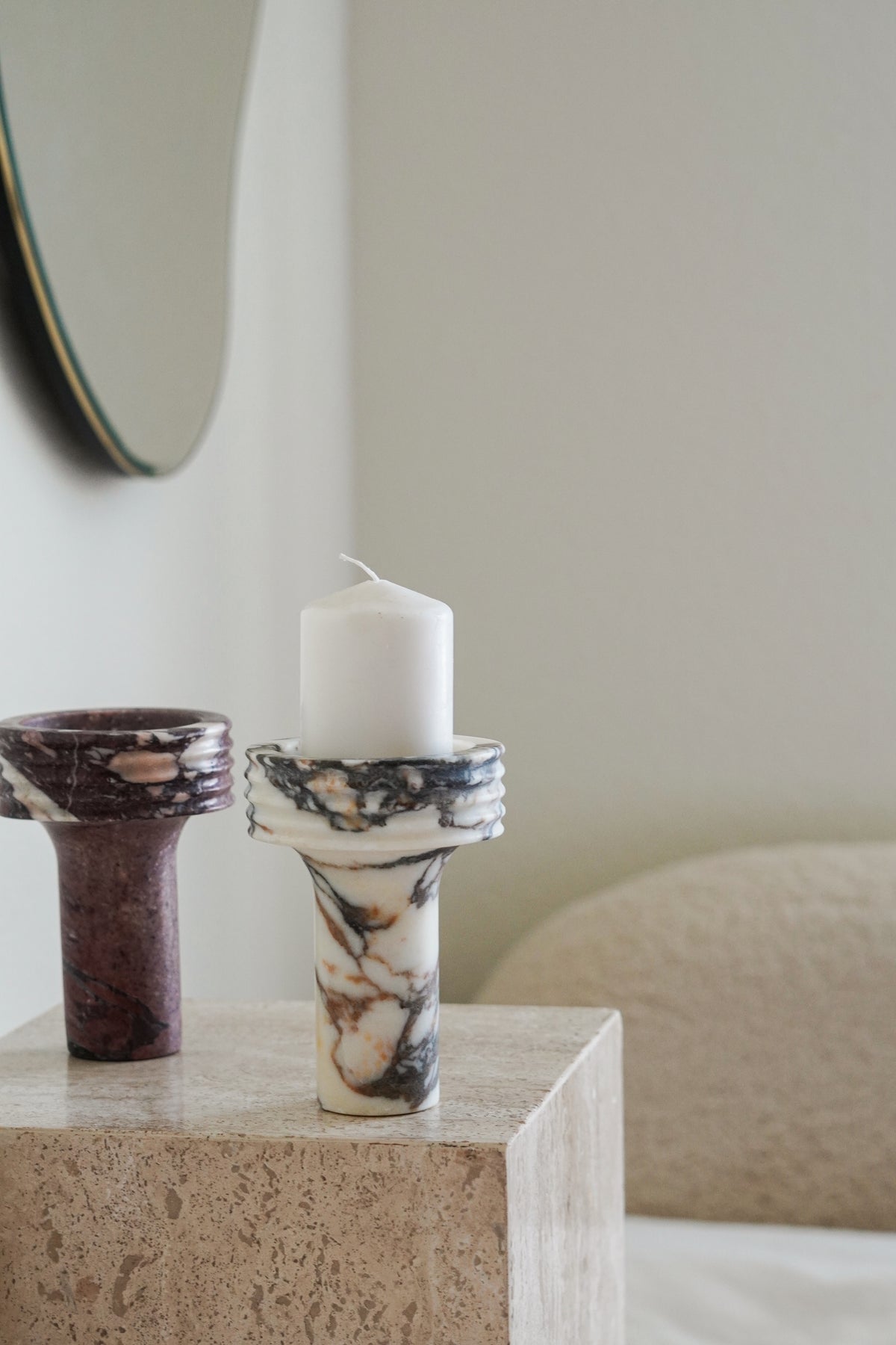 Italian Calacatta Viola Marble Torch Candle Holder