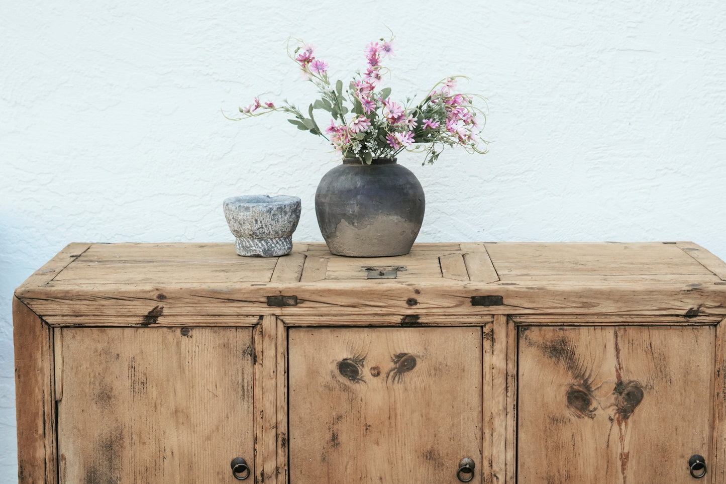 Vintage Elm Wood Sideboard