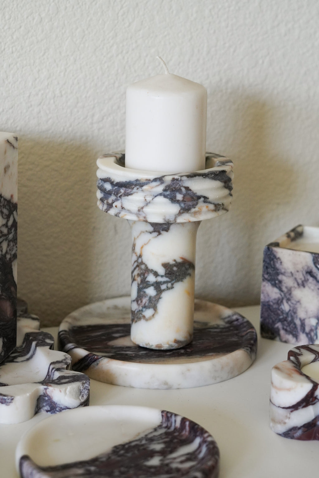 Italian Calacatta Viola Marble Torch Candle Holder