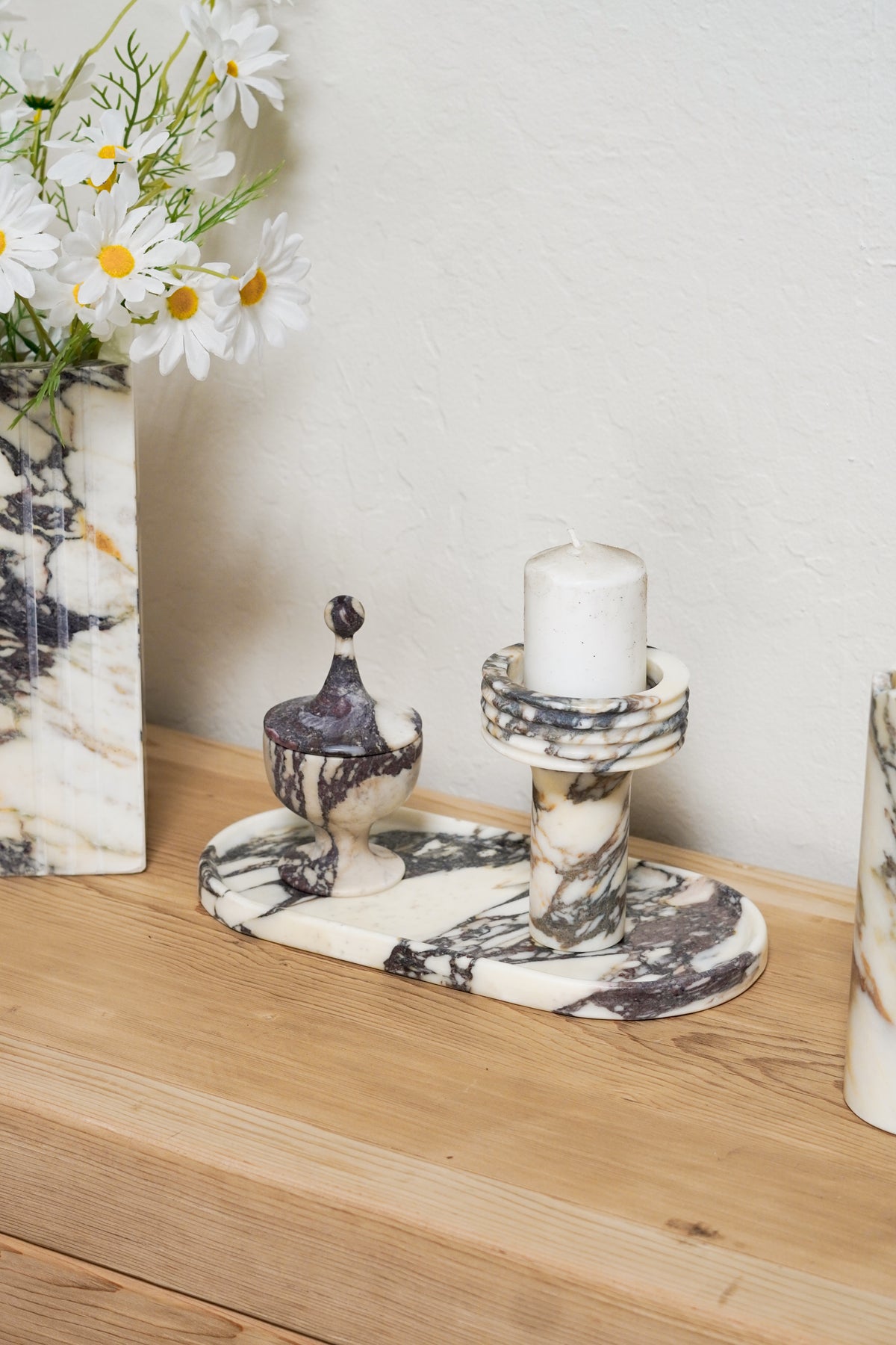 Italian Calacatta Viola Marble Torch Candle Holder