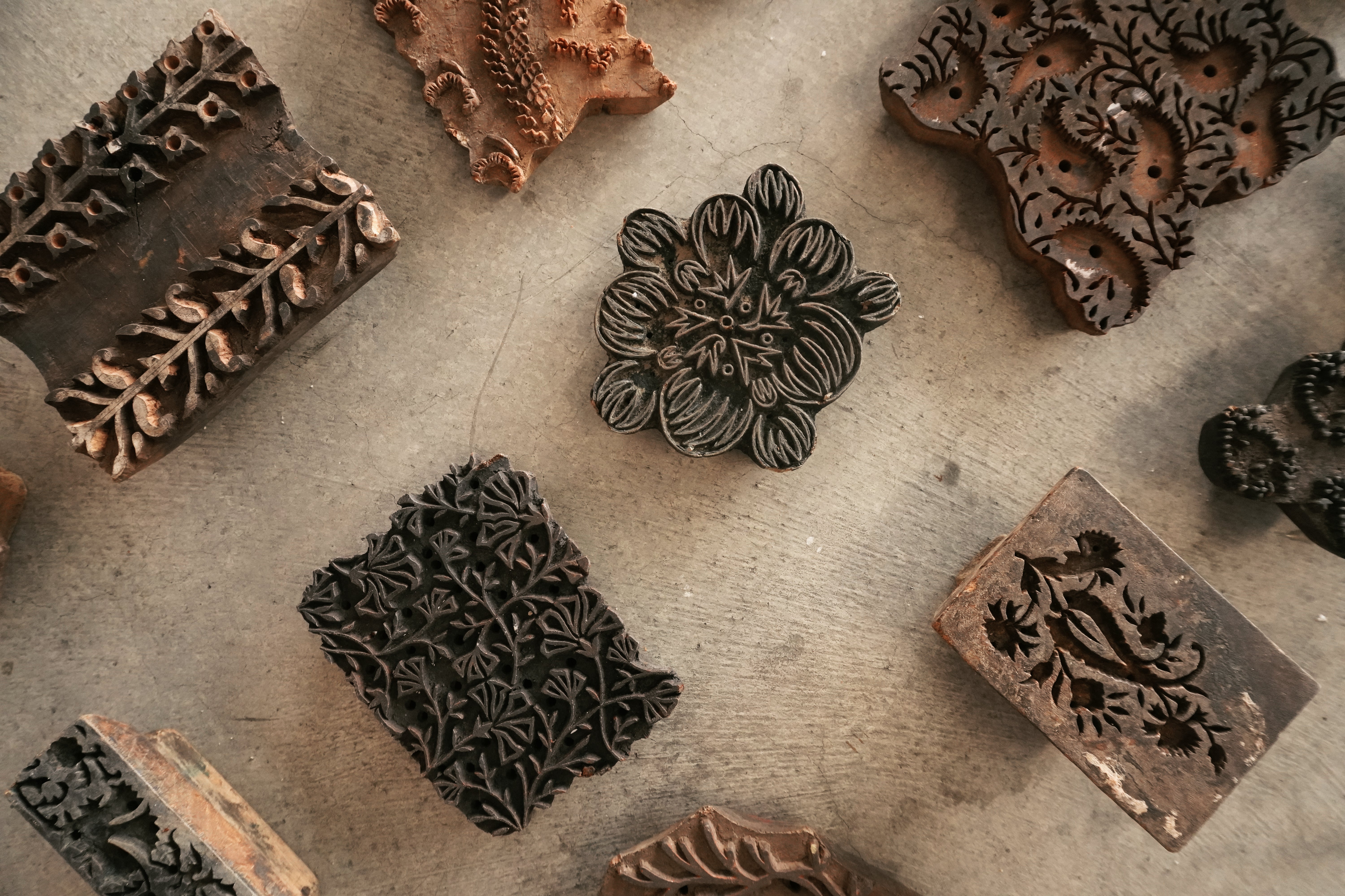 陶板 抽象ART vintage item Vintage Wooden Textile Stamp – Queena Clay