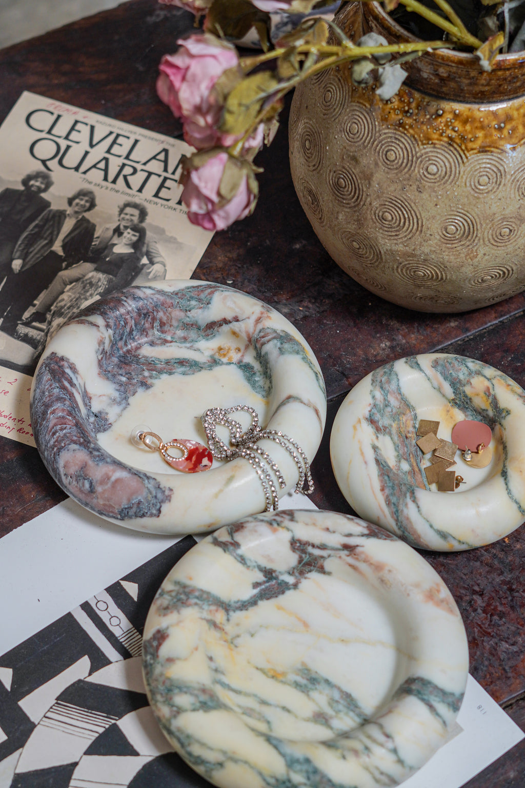 Italian Calacatta Viola Round Marble Catchall Tray