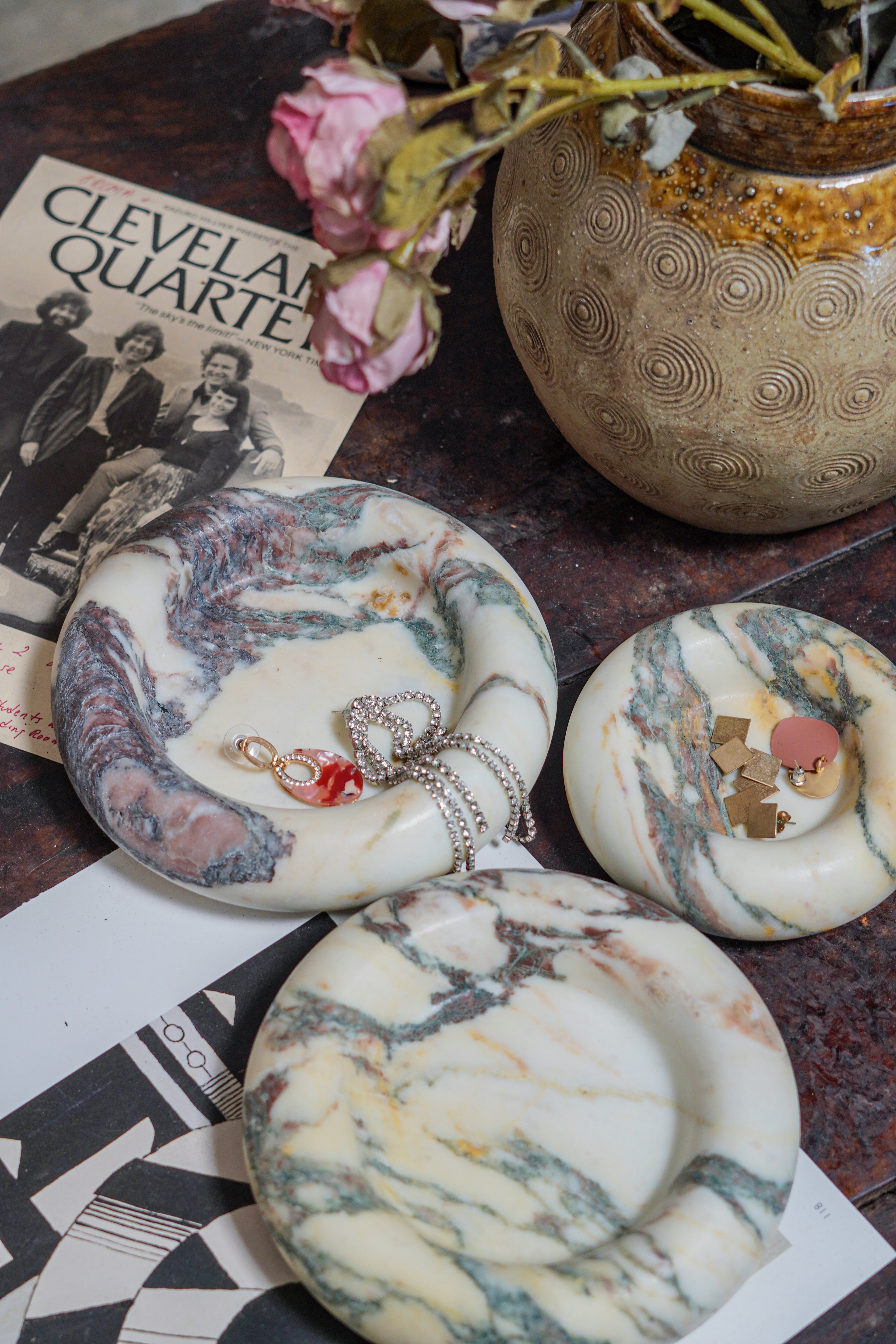 Italian Calacatta Viola Round Marble Catchall Tray