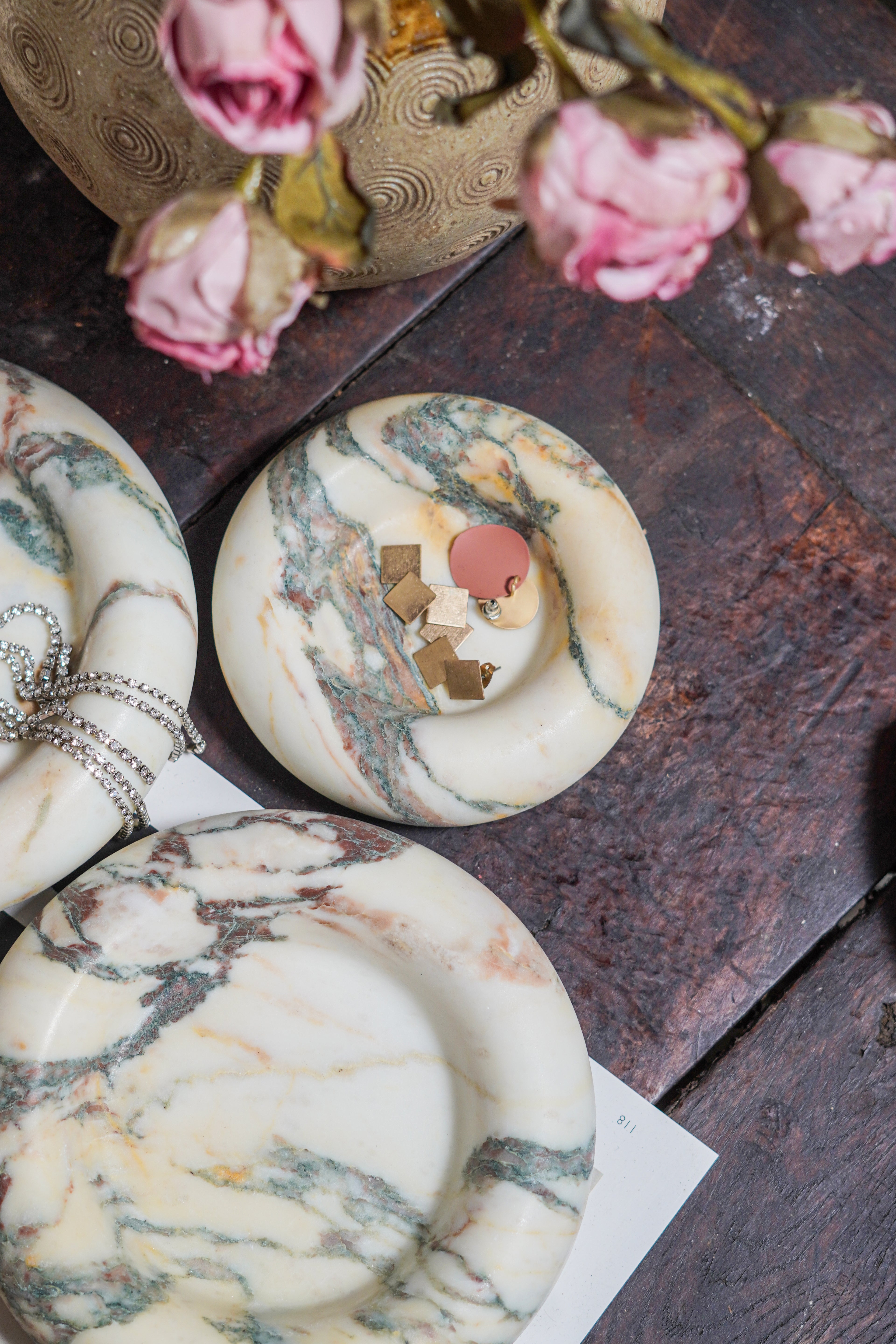Italian Calacatta Viola Round Marble Catchall Tray