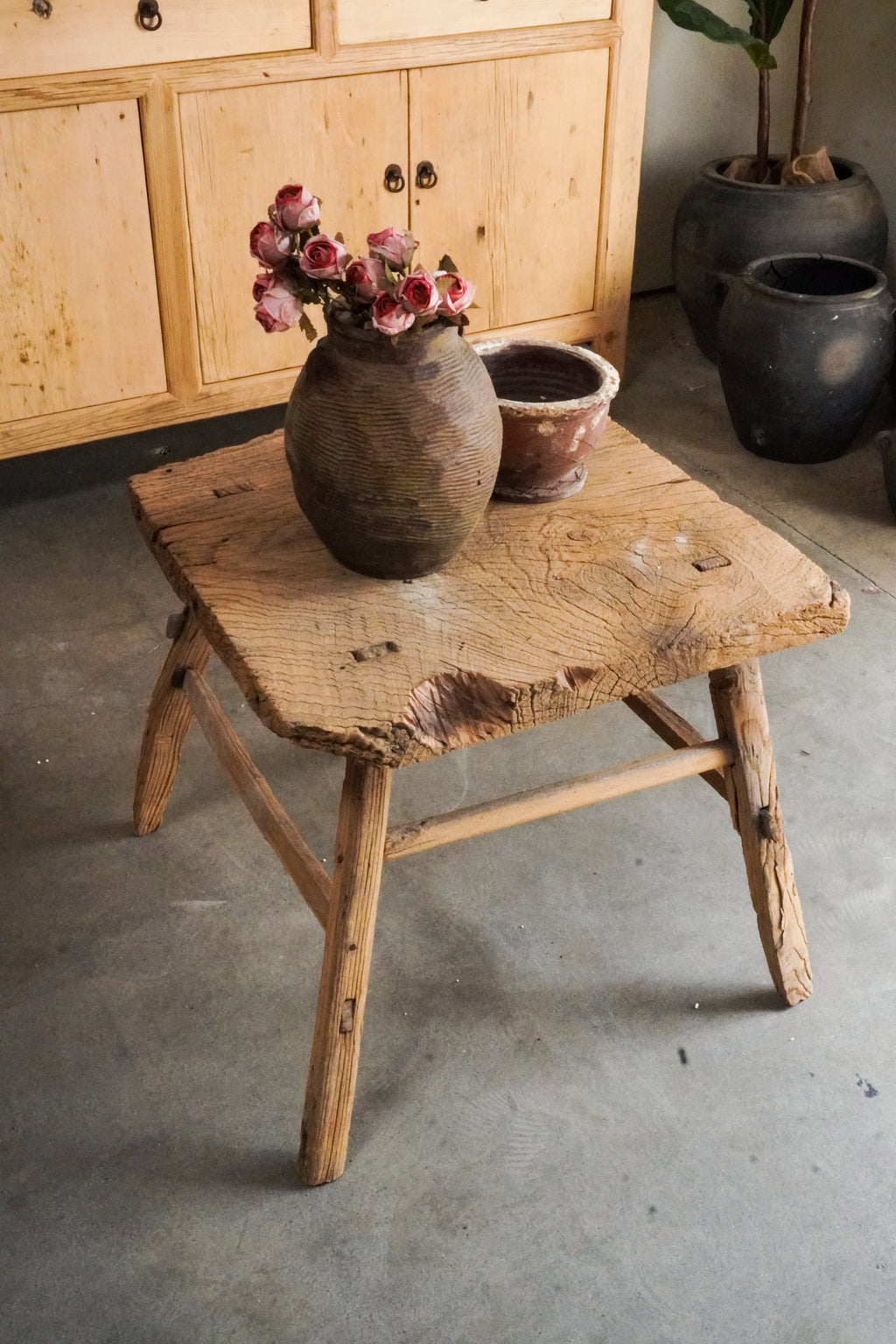 QingYing Vintage Rustic Wood Stool Side Table