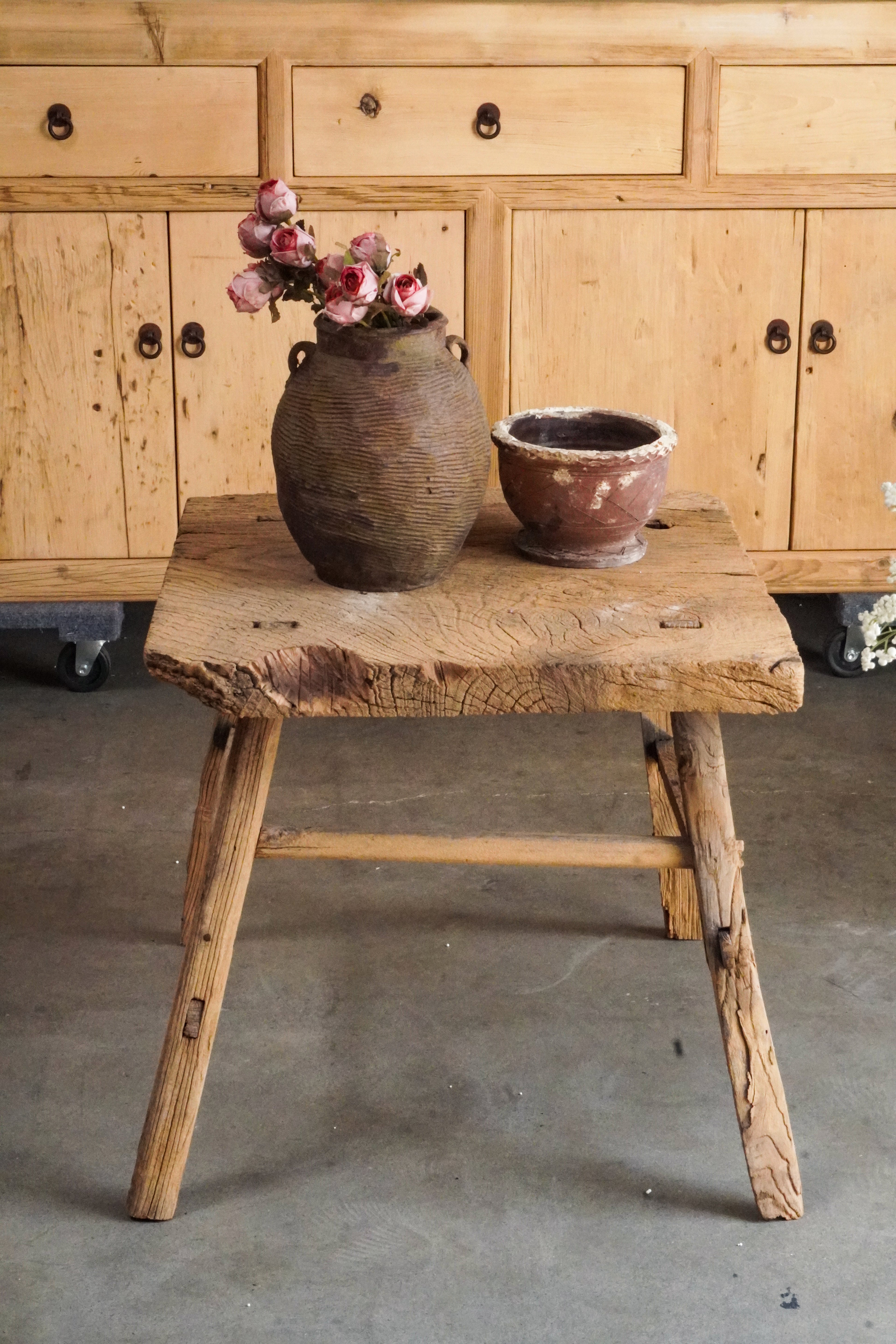QingYing Vintage Rustic Wood Stool Side Table