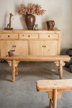 Vintage Rustic Elm Wood Bench--With Panel