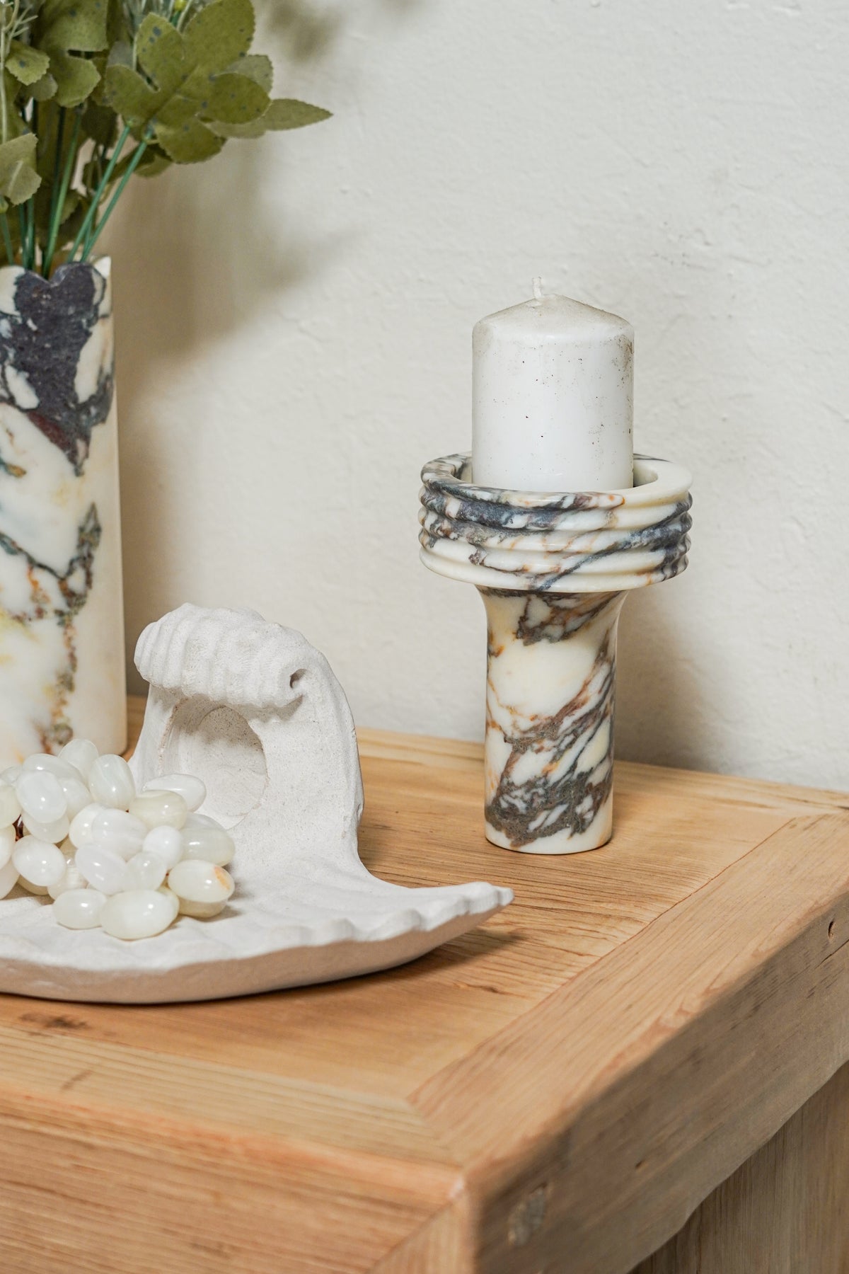 Italian Calacatta Viola Marble Torch Candle Holder