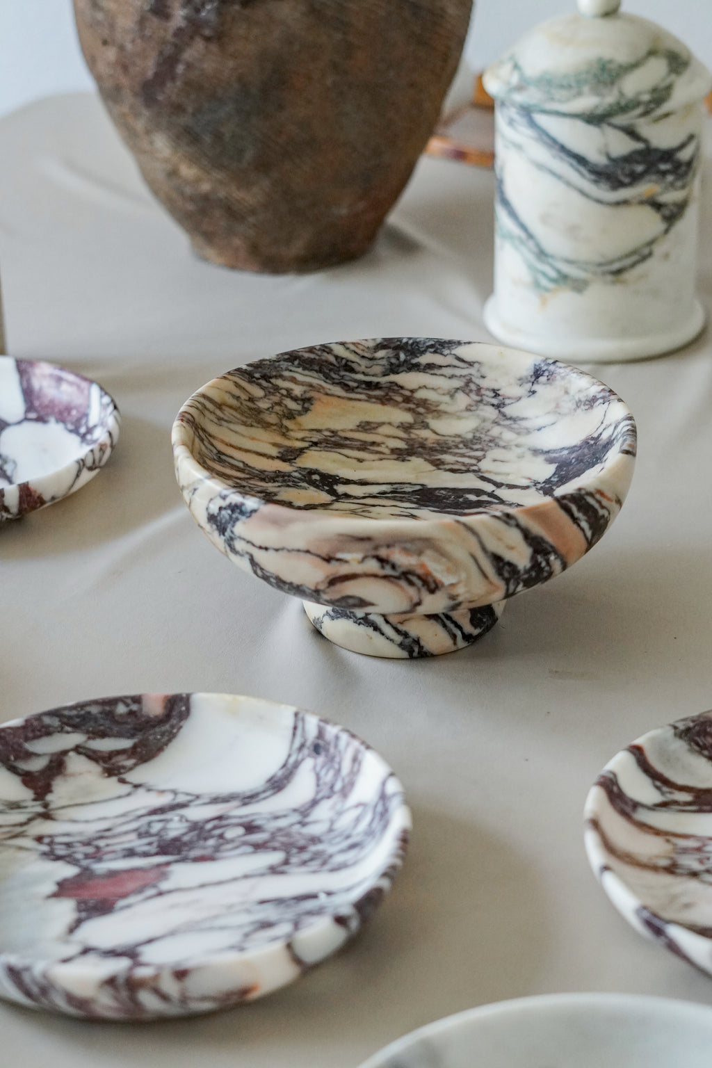 Large Italian Calacatta Viola Marble Pedestal Bowl