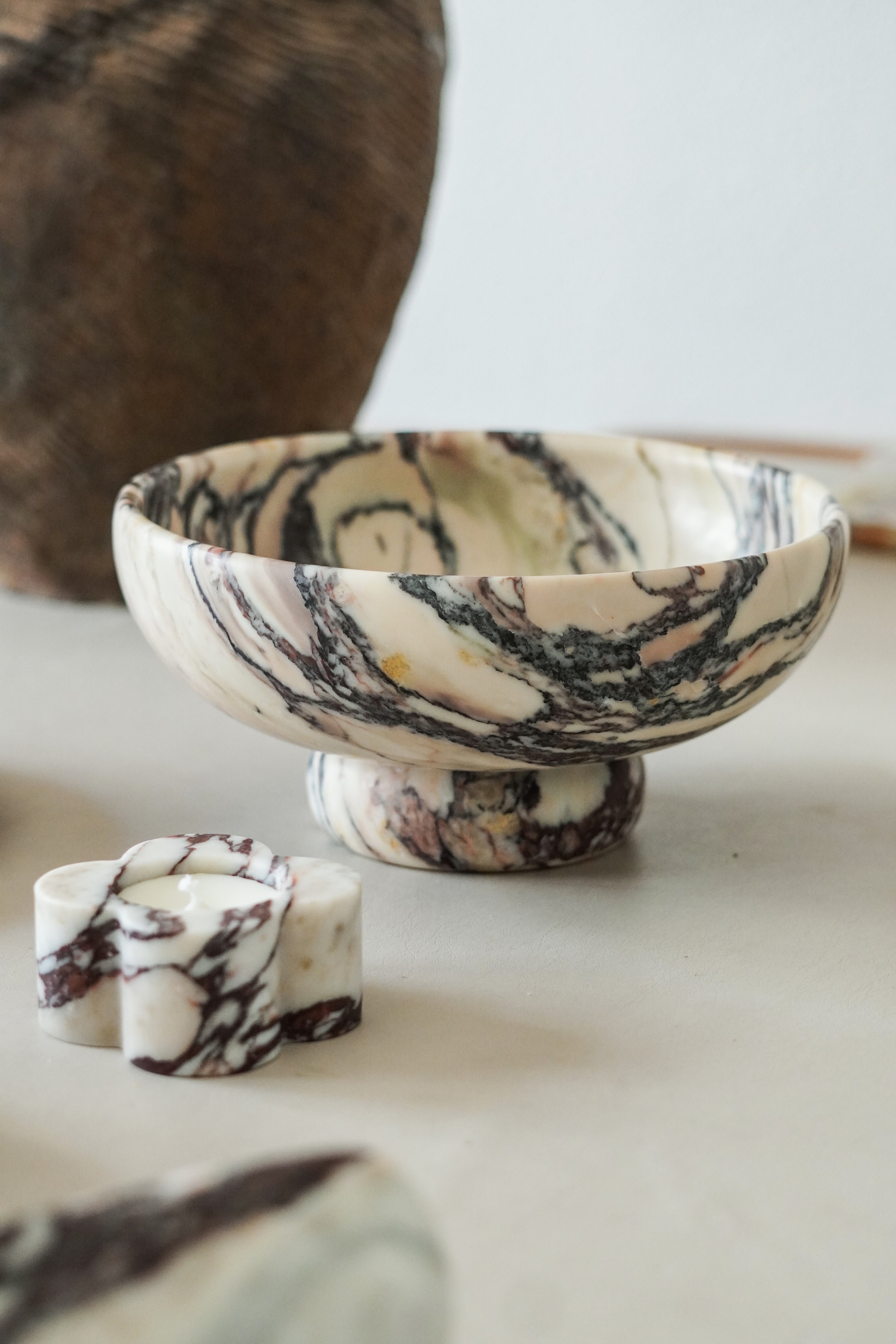 Large Italian Calacatta Viola Marble Pedestal Bowl