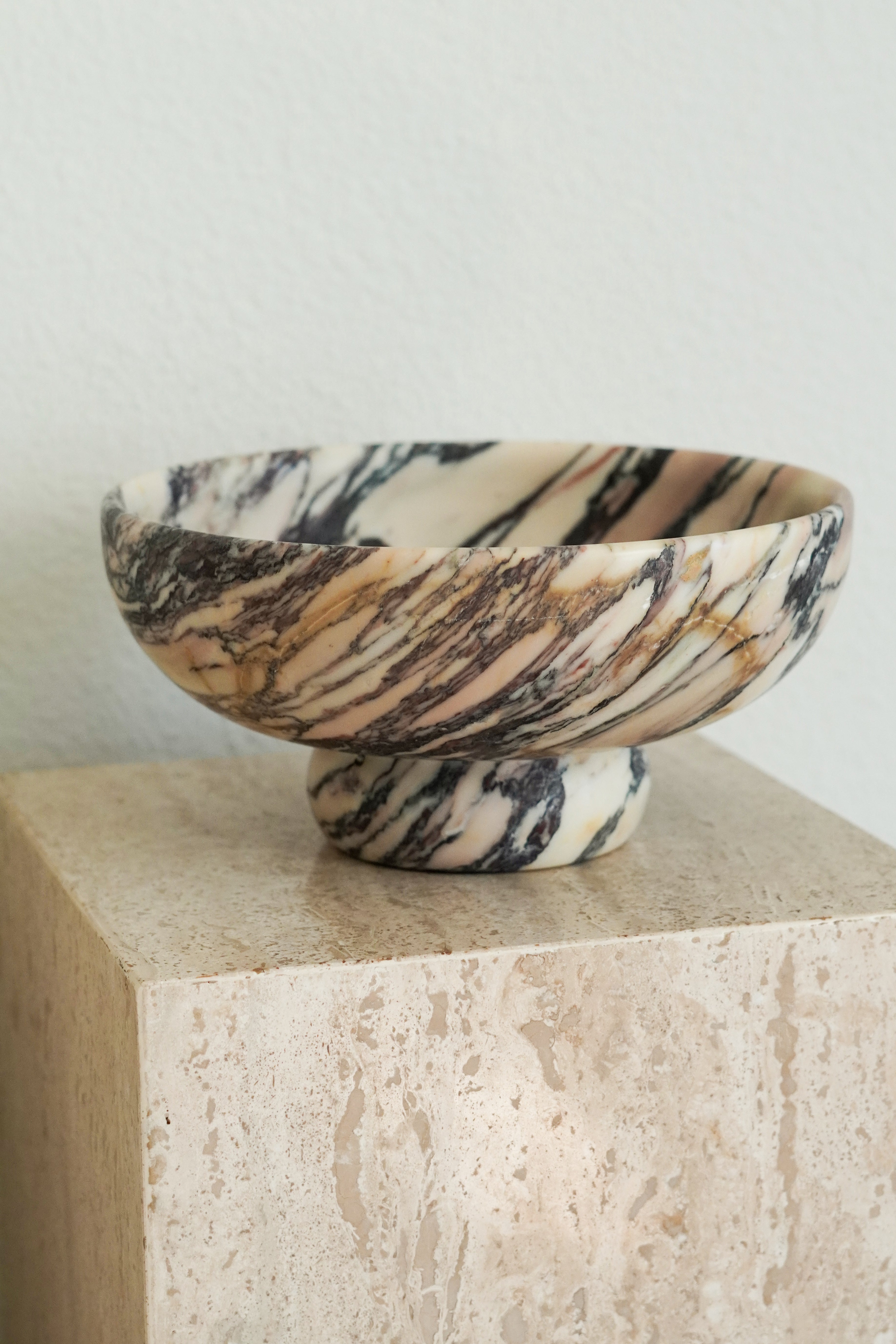 Large Italian Calacatta Viola Marble Pedestal Bowl