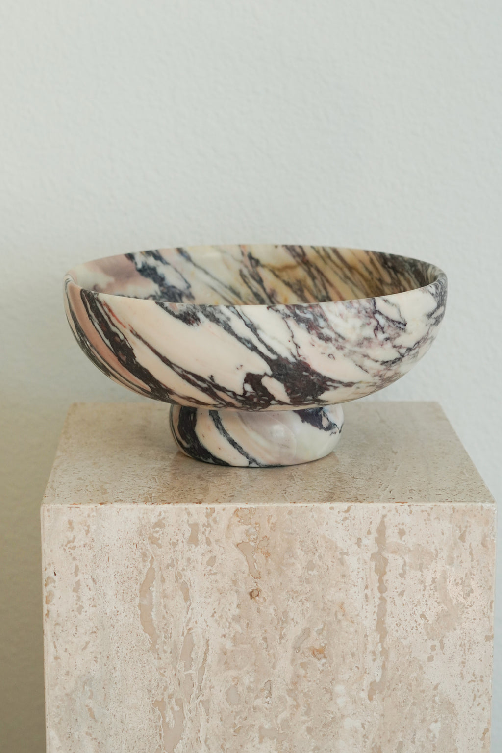 Large Italian Calacatta Viola Marble Pedestal Bowl