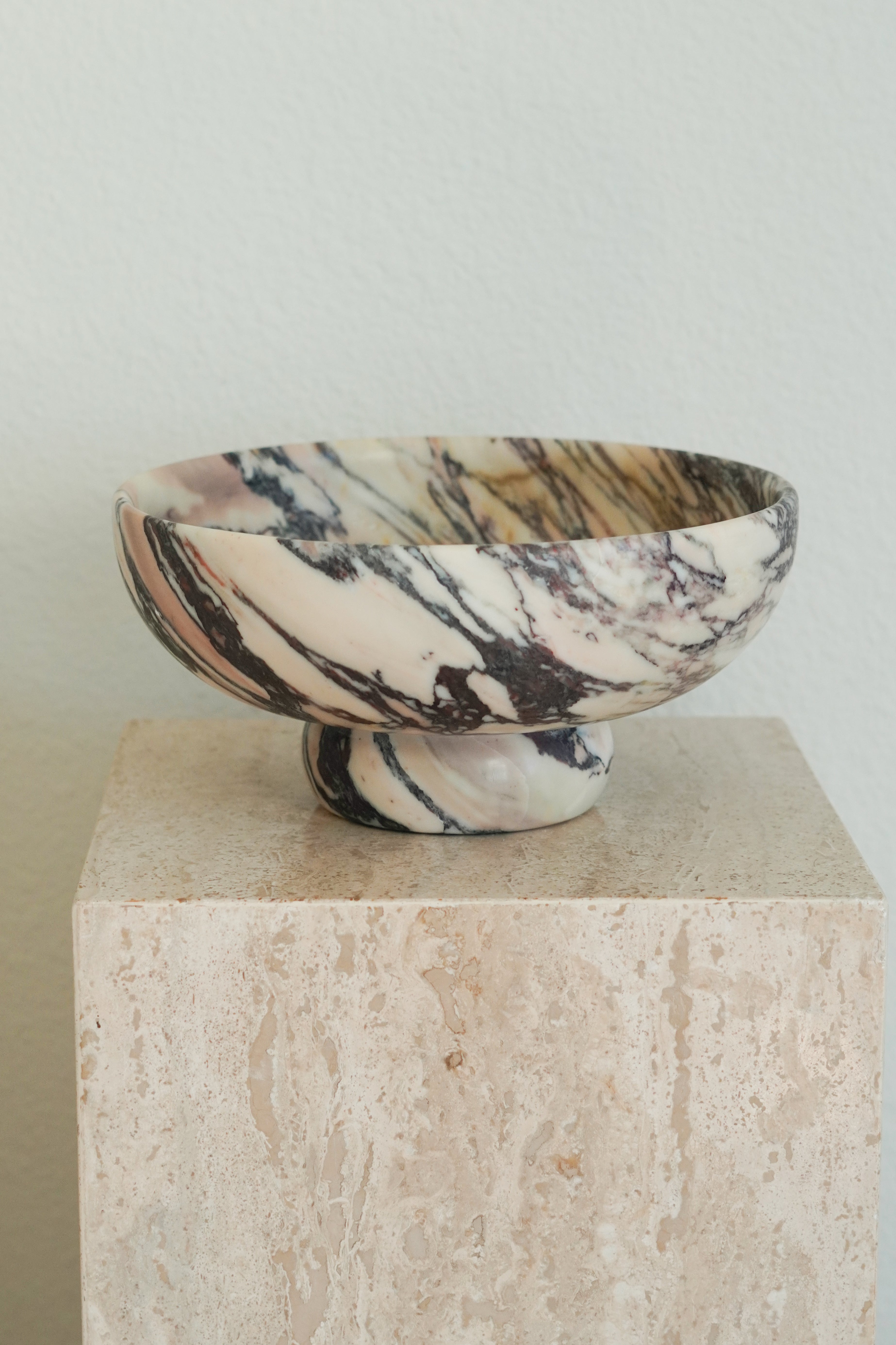 Large Italian Calacatta Viola Marble Pedestal Bowl