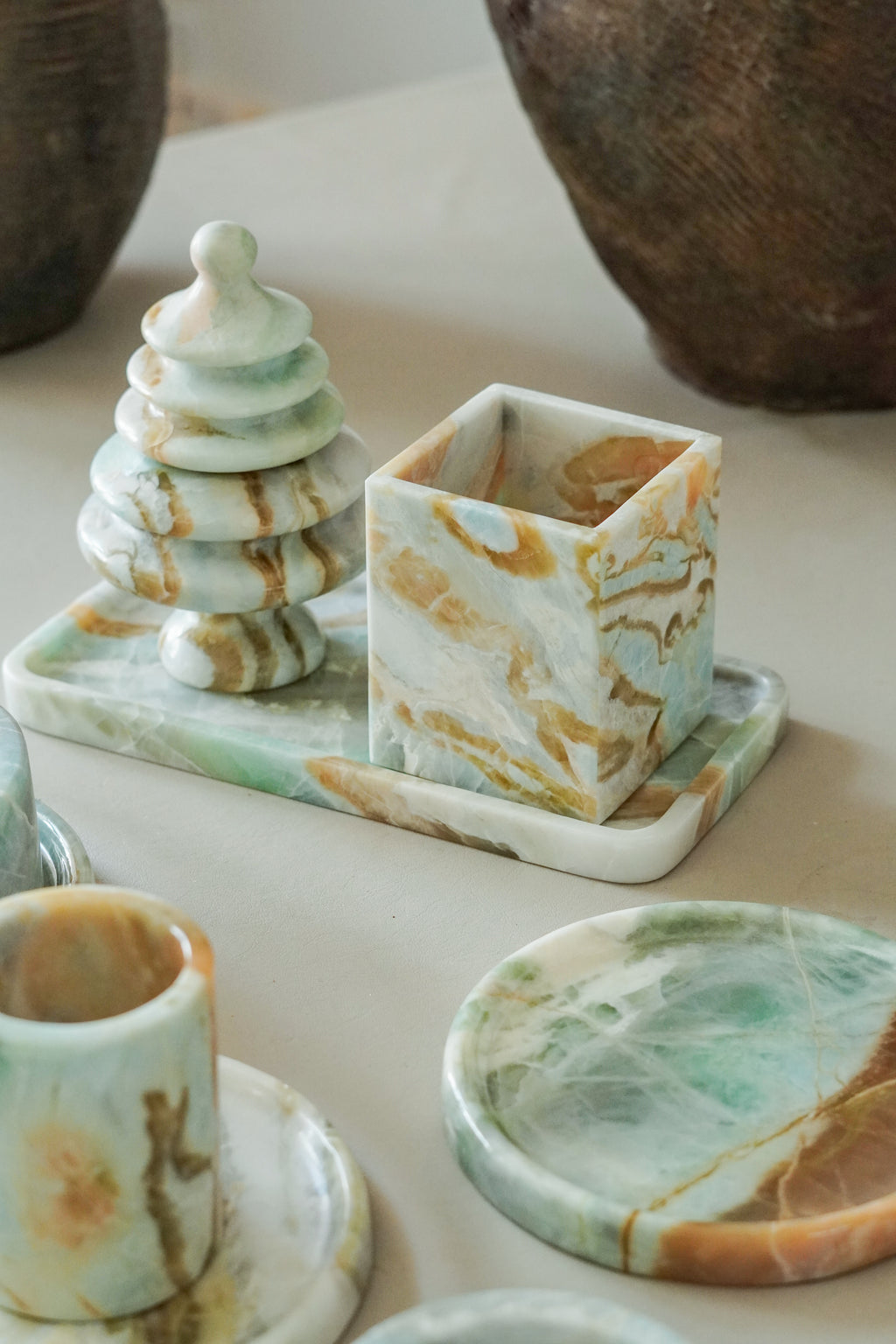 Blue Marble Christmas Tree Tealight Candle Holder, 2-in-1 Design