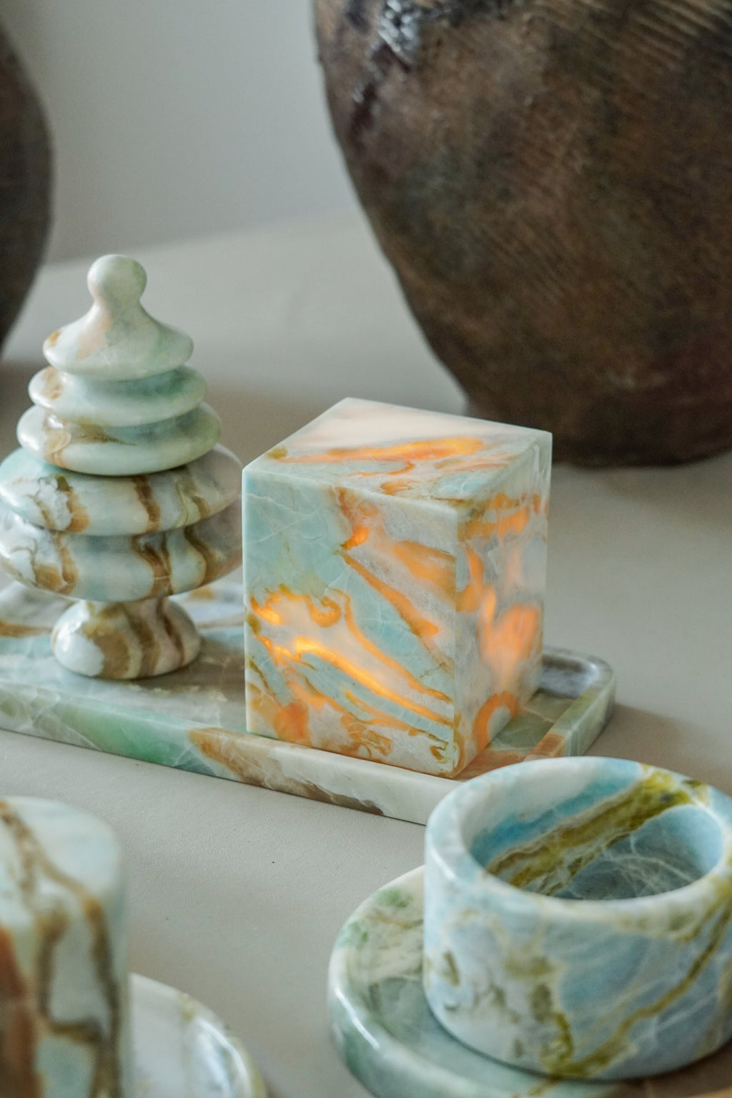 Blue Marble Christmas Tree Tealight Candle Holder, 2-in-1 Design