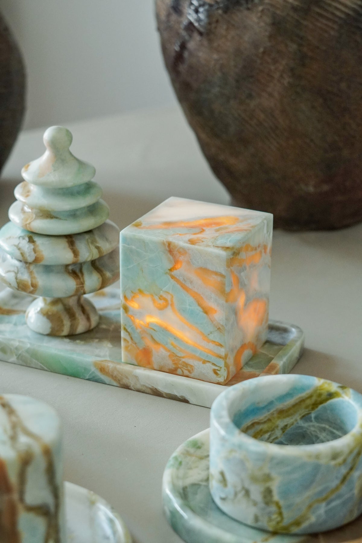 Blue Marble Christmas Tree Tealight Candle Holder, 2-in-1 Design