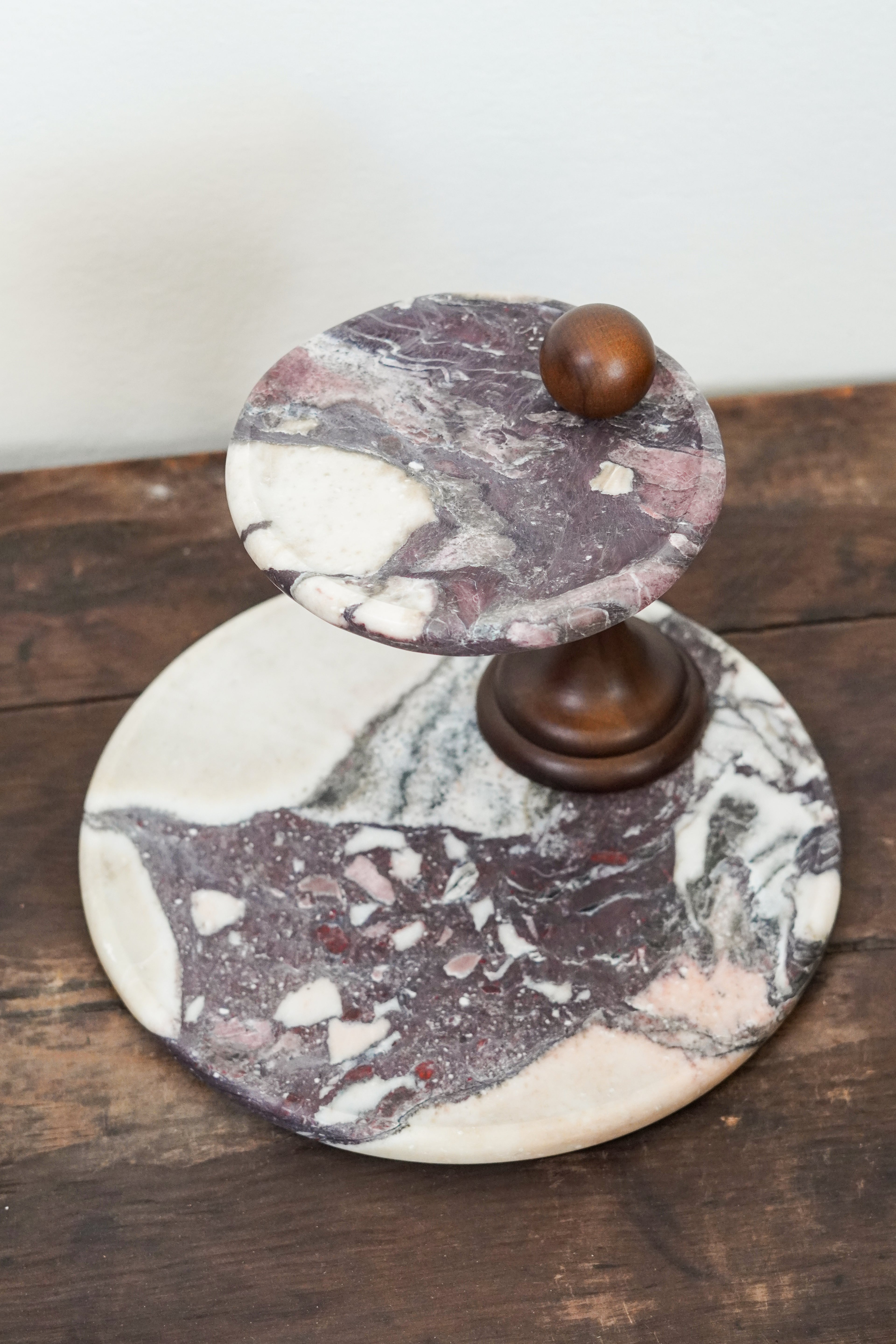 Italian Calacatta Viola Marble Two Tier Stand