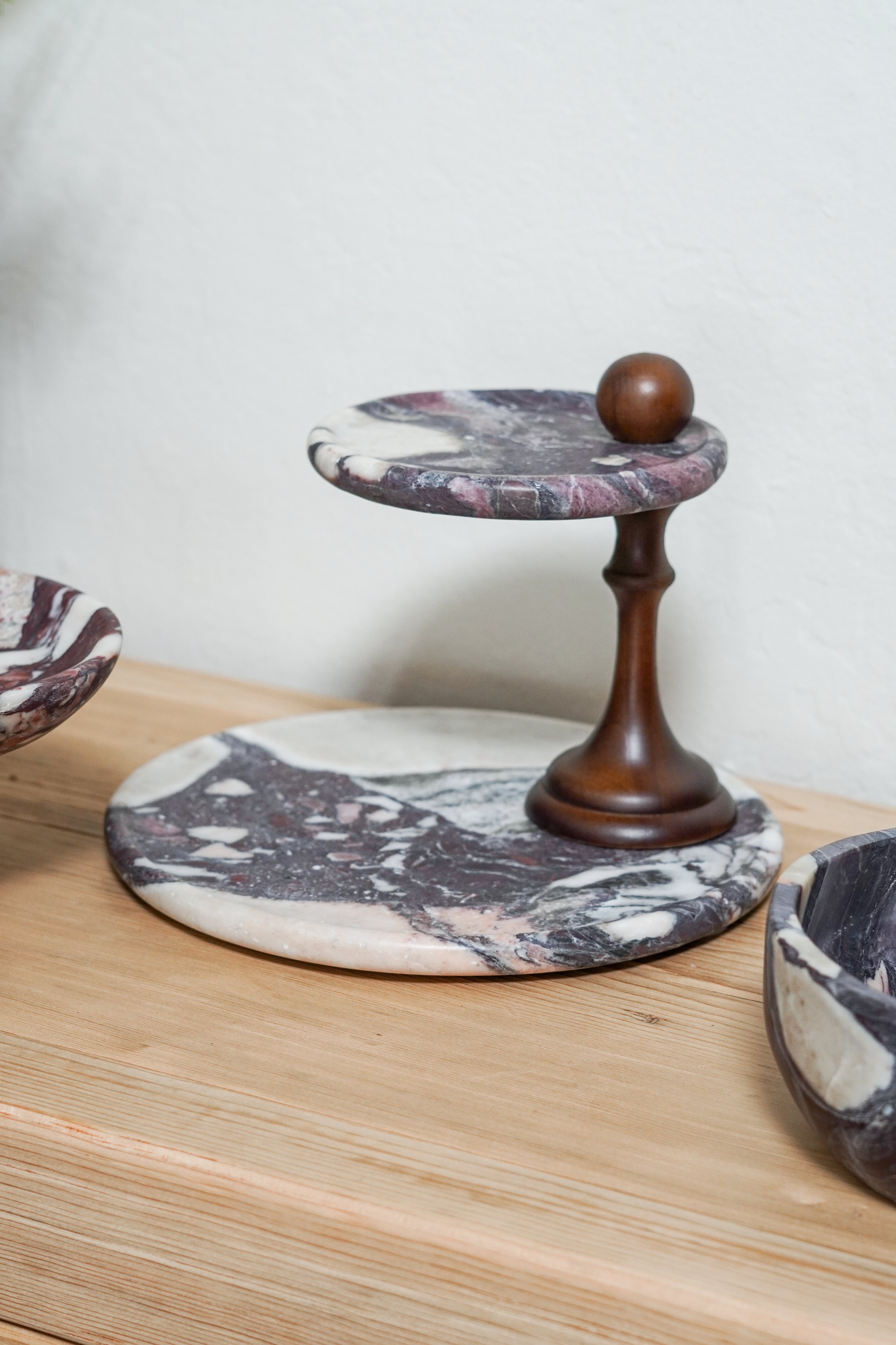 Italian Calacatta Viola Marble Two Tier Stand