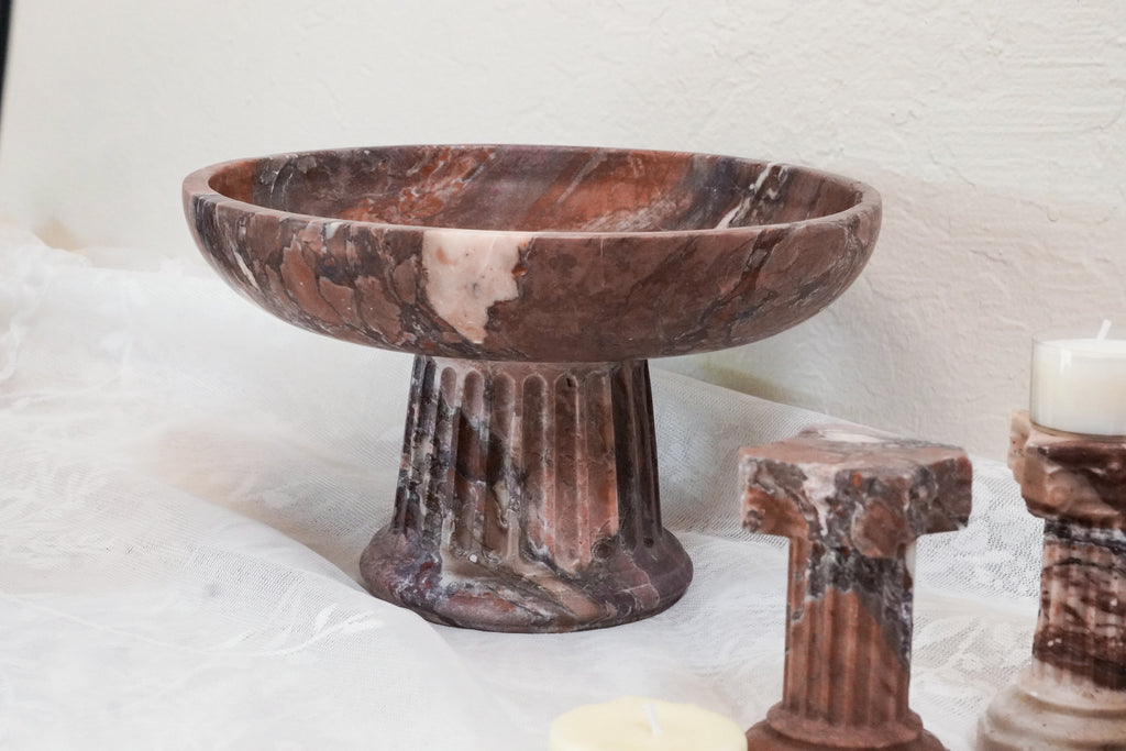 Large Viola Marble Pedestal Bowl--Two Pieces
